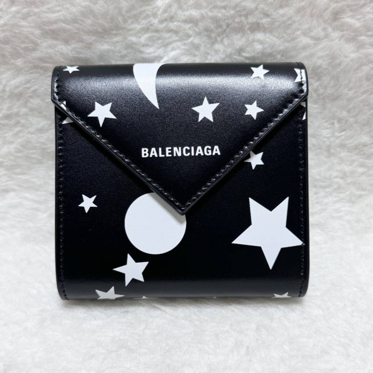 バレンシアガ BALENCIAGA 未使用 新品 三つ折り ペーパー ウォレット コンパクト 財布 Moon&Star ムーン スター 637450 ブラック 黒_画像2