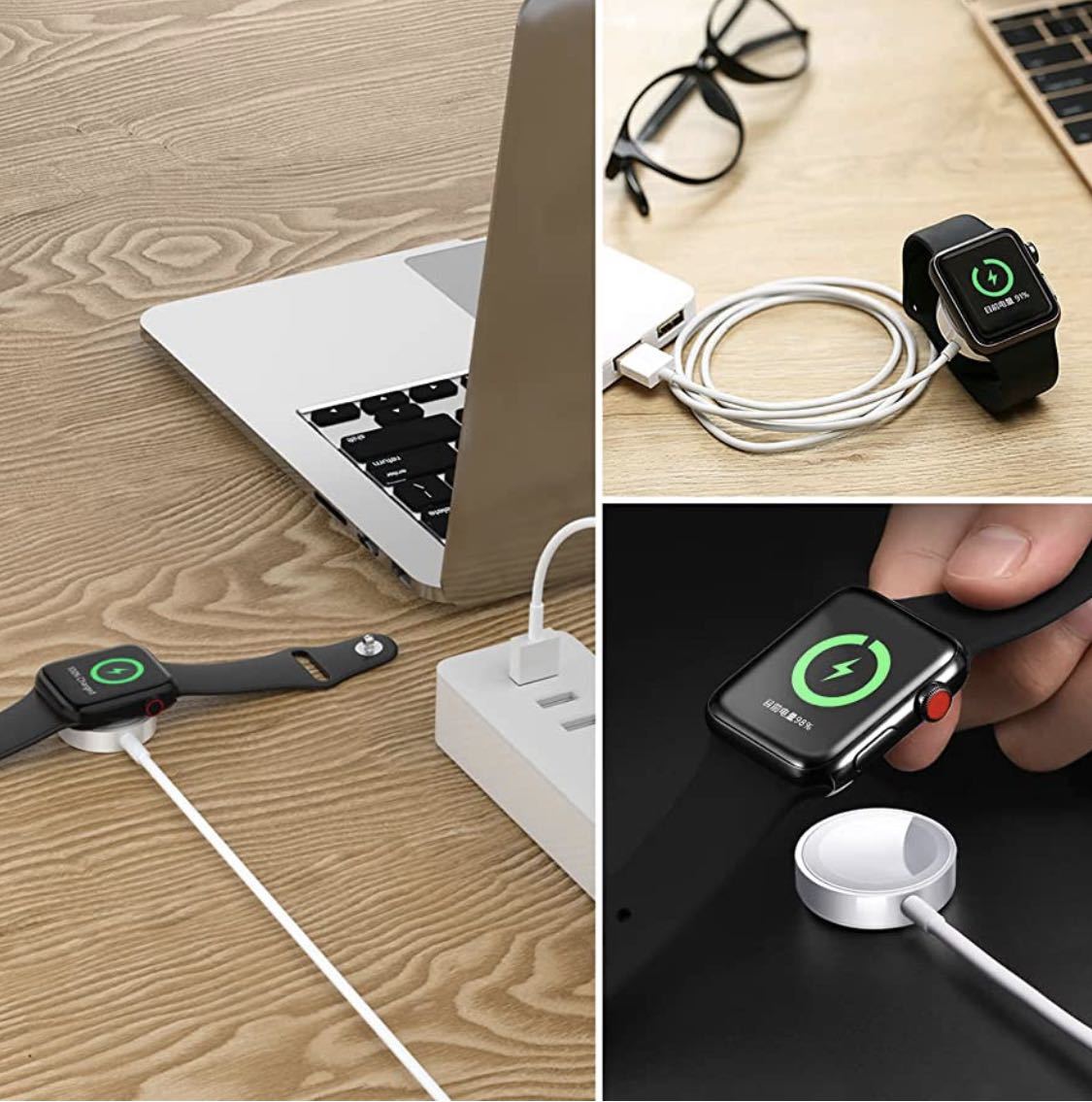Apple Watch充電器 アップルウォッチ充電ケーブル ワイヤレス充電 磁気充電 USBコネクタ Series全シリーズ対応 置くだけ充電 持ち運び便利の画像10