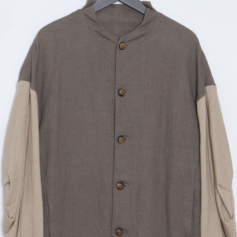DEVOA 23SS Jacket Linen Viscose Cotton サイズ3 マッドグレー×ベージュ JKK-BSKJ デヴォア ジャケット リネン ビスコースの画像3