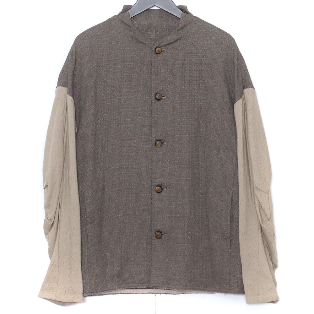 DEVOA 23SS Jacket Linen Viscose Cotton サイズ3 マッドグレー×ベージュ JKK-BSKJ デヴォア ジャケット リネン ビスコースの画像1