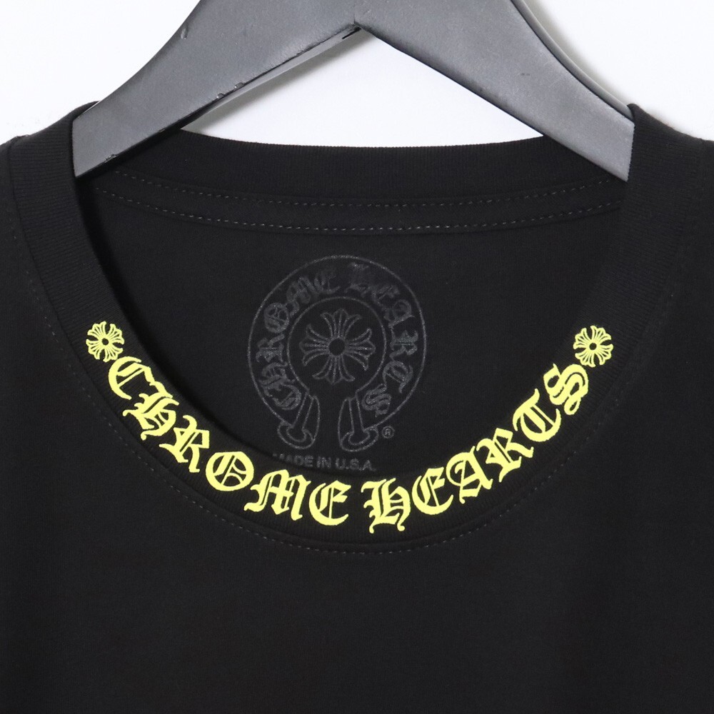  не использовался CHROME HEARTS CH шея Logo футболка XXL размер черный желтый Chrome Hearts CHROME HEARTS CH T-SHIRT NECK LOGO tee короткий рукав 