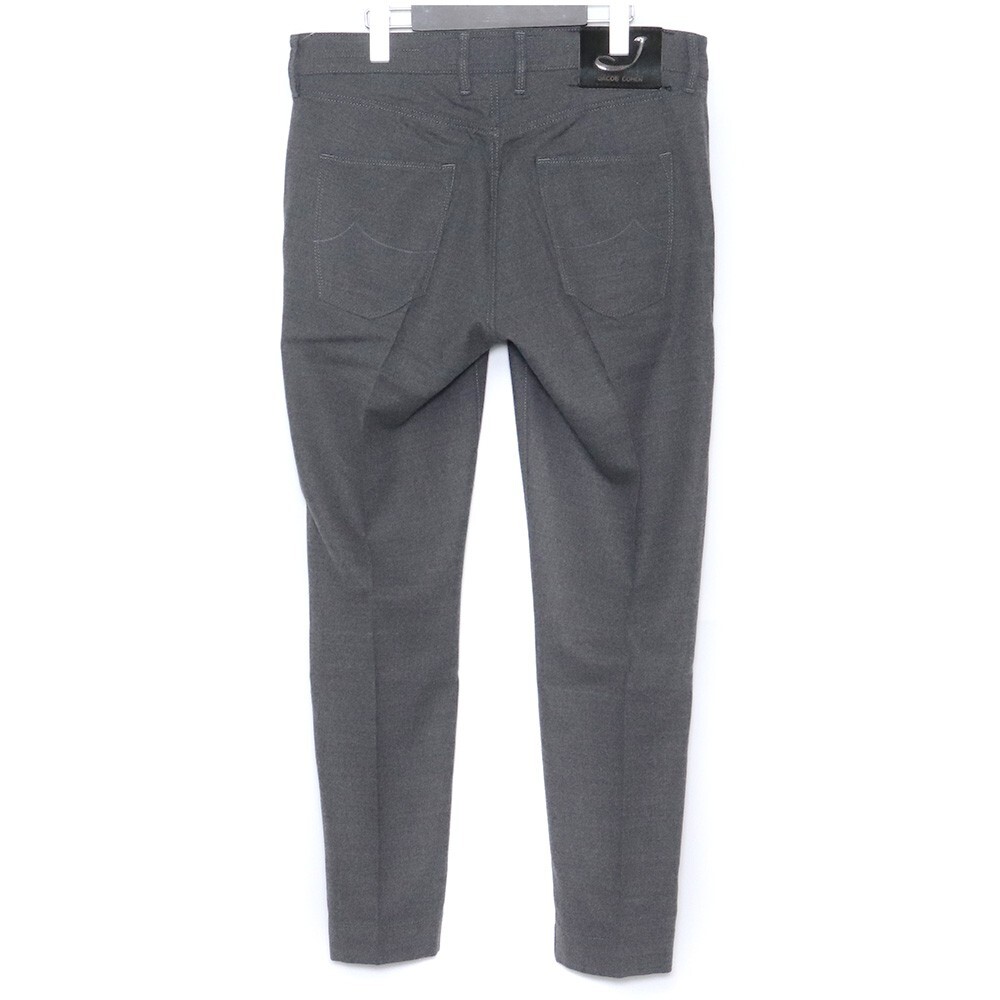 JACOB COHEN ウールスラックスパンツ サイズ32 グレー X0521437W-166 ヤコブコーエン レザーラベル 革 wool slacks pantsの画像2