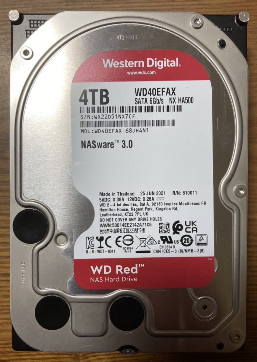 【状態◎】Western Digital ウェスタンデジタル WD Red シリーズ WD40EFAX 3.5インチ HDD 4TB（NAS向けHDD/使用時間：3900時間未満）