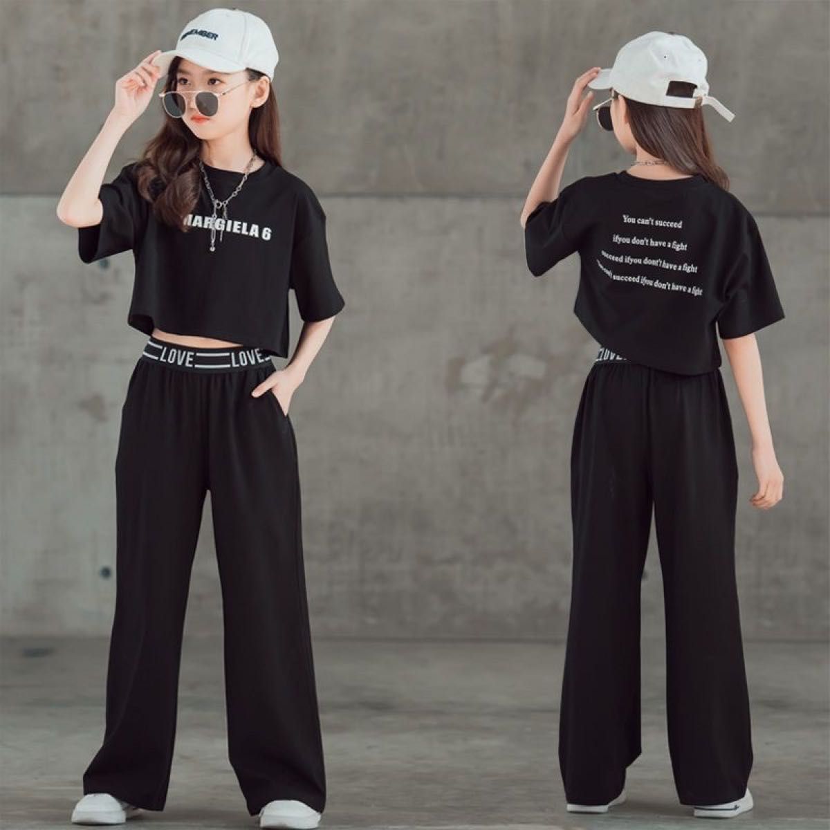 セットアップ　上下　キッズ　女の子　Tシャツ　パンツ　ダンス　白　黒　ストリート　HIPHOP  160