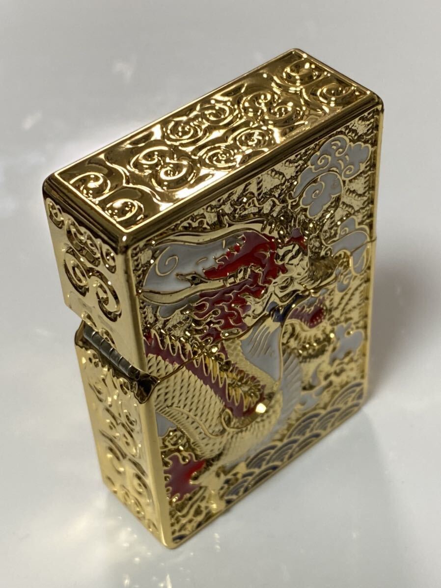 ZORRO full metal Dragon печать есть zippo type масляная зажигалка GOLD Gold потертость есть 