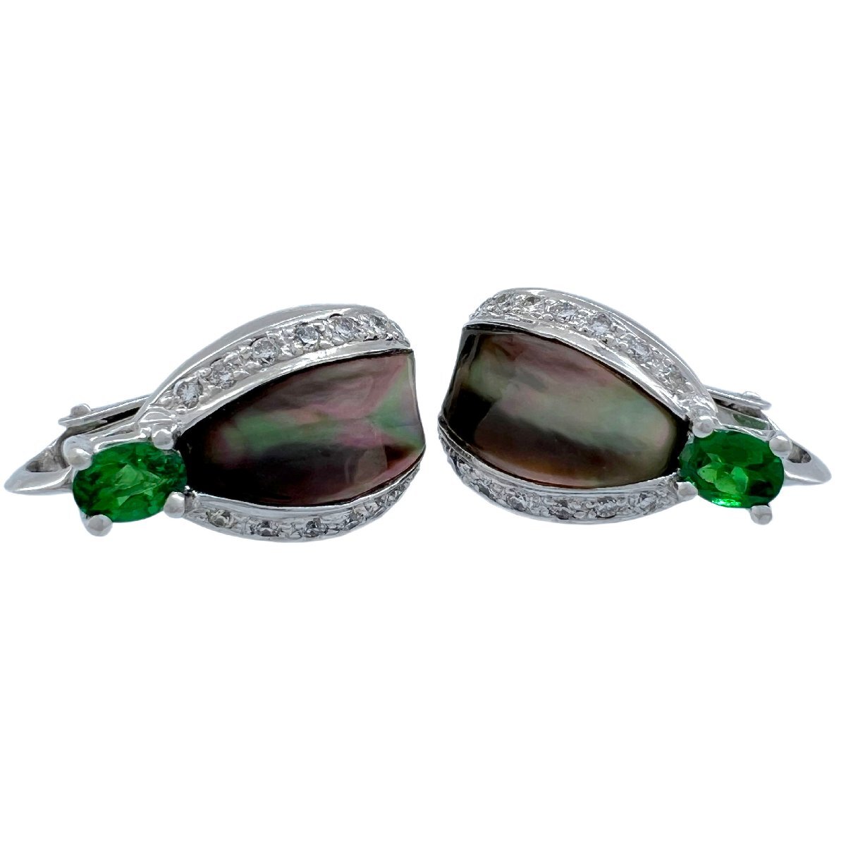  summer ... earrings green garnet diamond shell K18 K14 WG lady's rare rare 