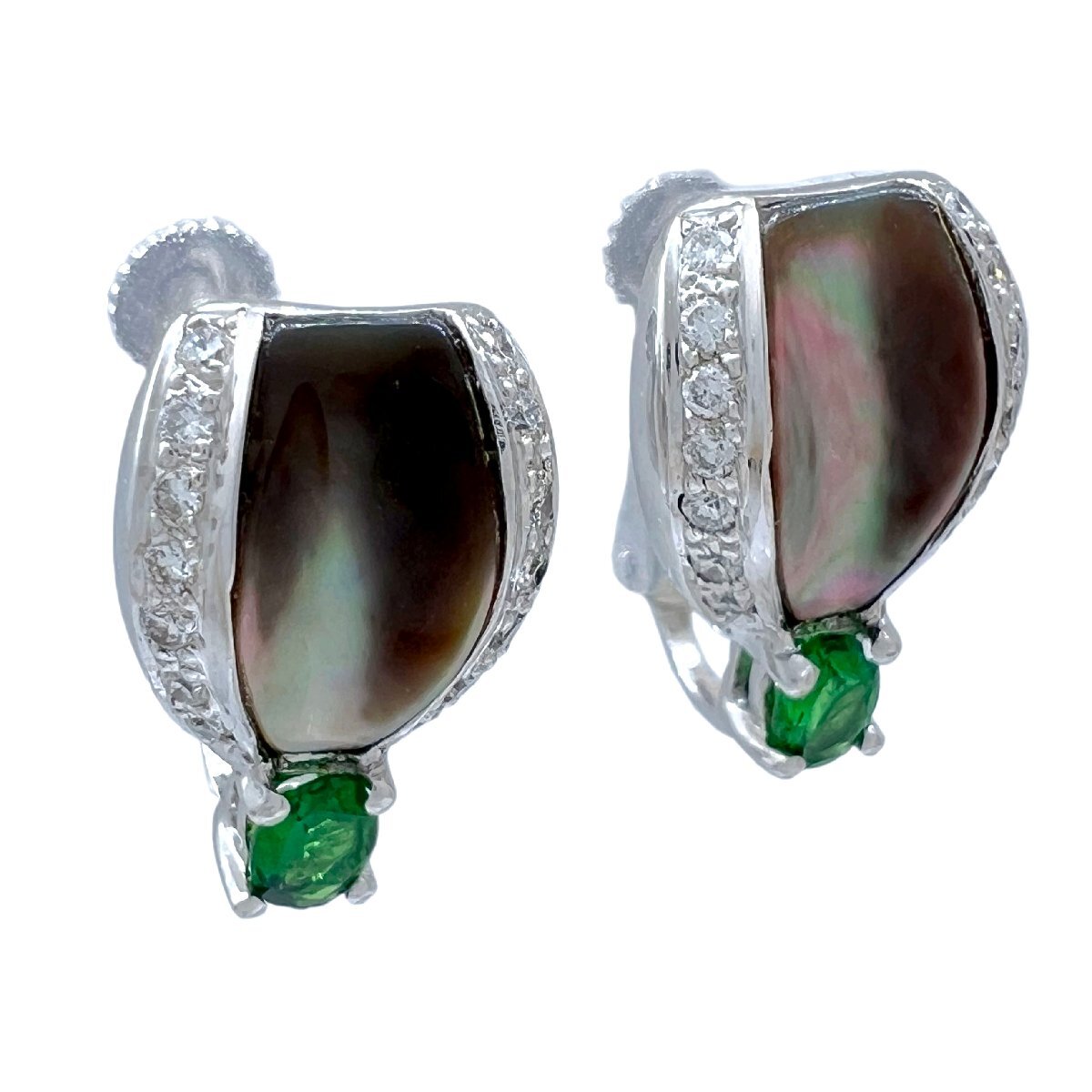  summer ... earrings green garnet diamond shell K18 K14 WG lady's rare rare 