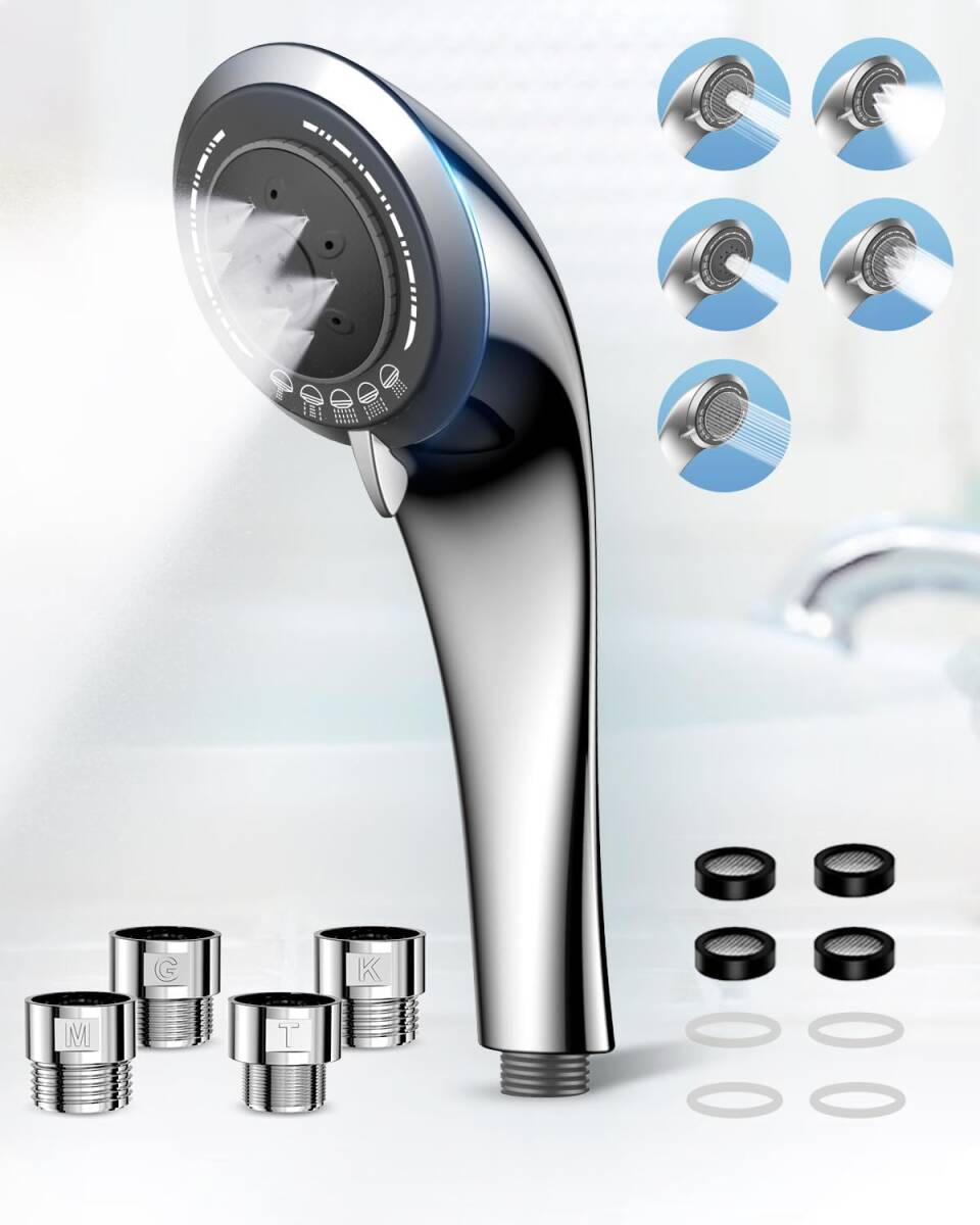 シャワーヘッド ミスト マイクロナノバブル 節水シャワー ヘッド ５段階モード 高洗浄力 水圧強い（シルバー）の画像1