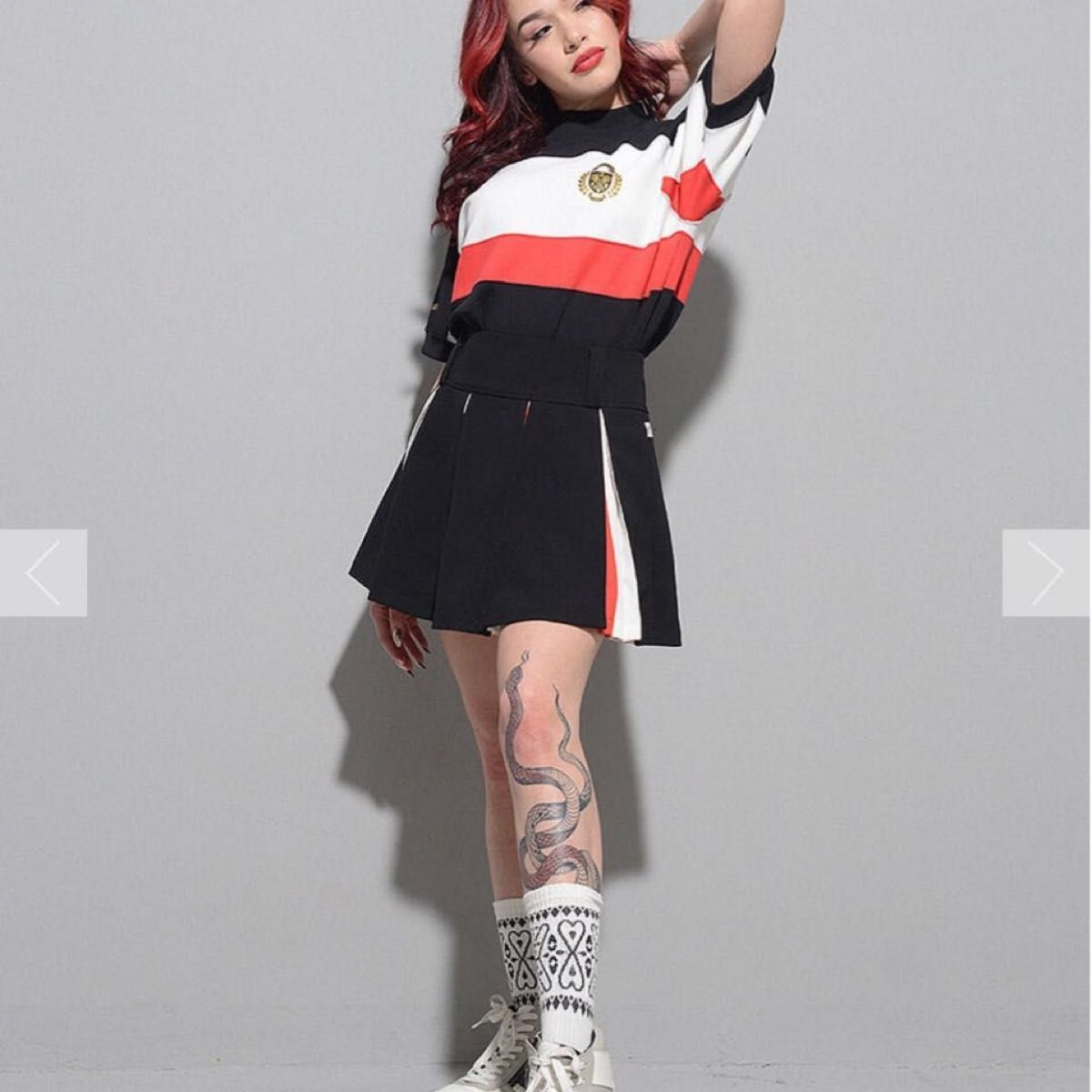 美品】RUSSELUNO ラッセルノ モックネック半袖シャツ×プリーツ 美品】RUSSELUNO ラッセルノ モックネック半袖シャツ×プリーツ