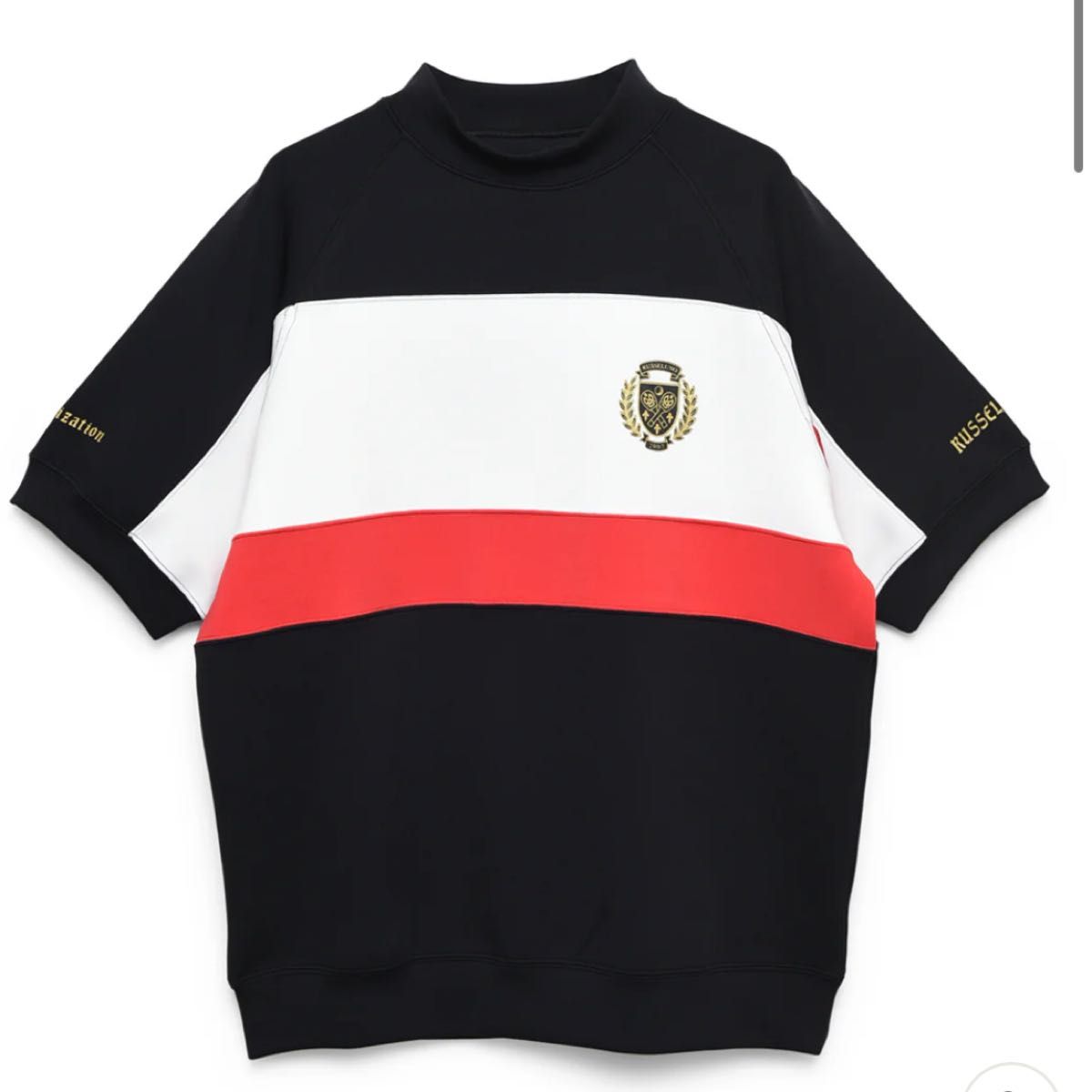 美品】RUSSELUNO ラッセルノ モックネック半袖シャツ×プリーツ 美品】RUSSELUNO ラッセルノ モックネック半袖シャツ×プリーツ