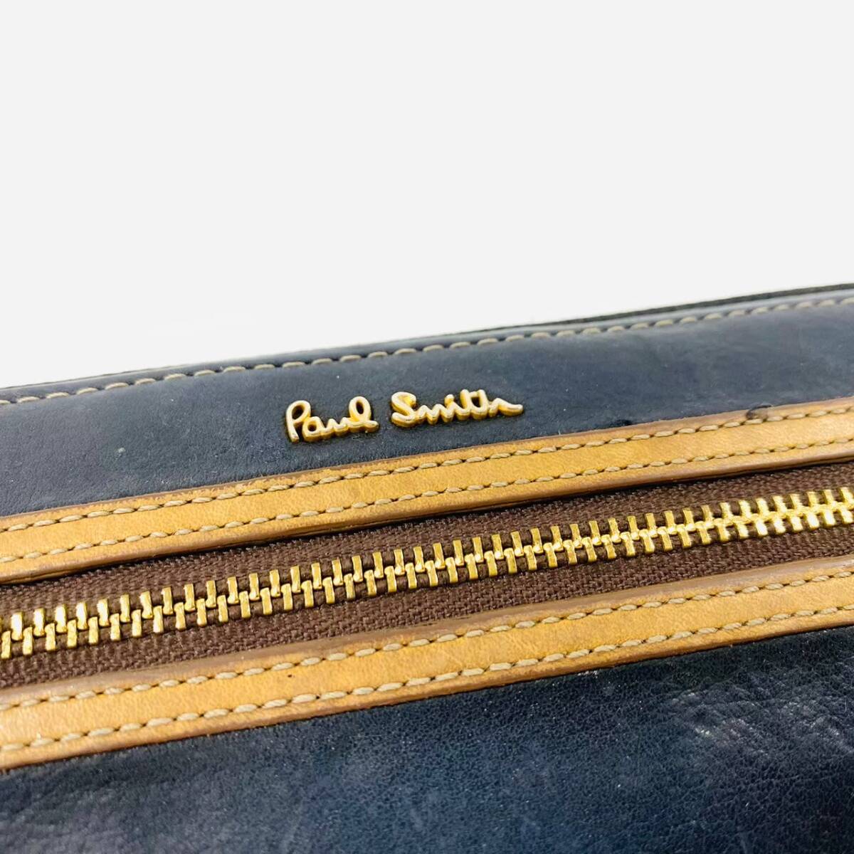 H626-Z13-225 ◎ Paul smith ポールスミス レザー ラウンドファスナー 長財布 ブラック×ブラウン 箱付き 牛革 財布 ウォレット ④_画像4