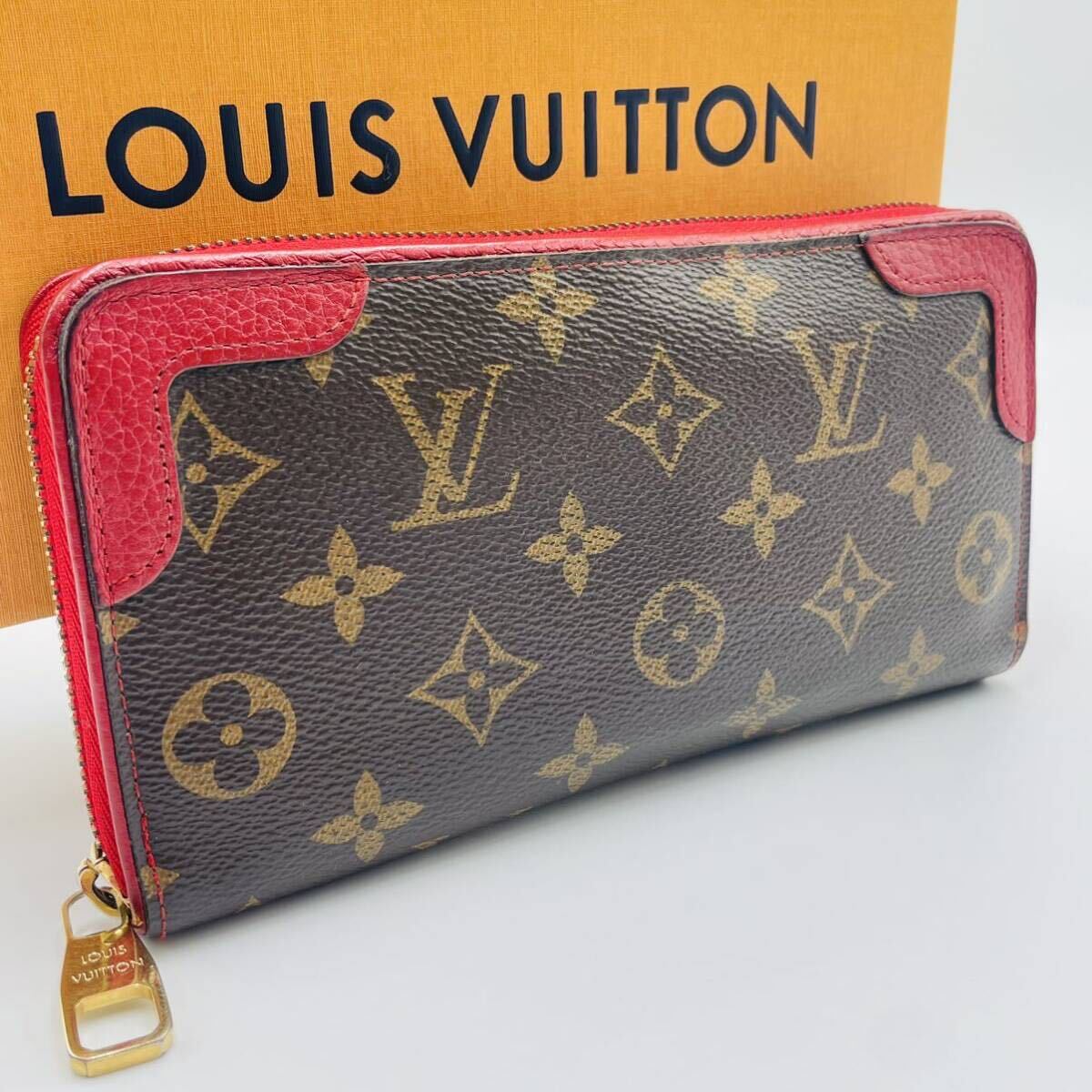 1円 美品 LOUIS VUITTON ルイヴィトン 長財布 ジッピーウォレット レティーロ モノグラム スリーズ M61854 赤 レッド ラウンドファスナー の画像1