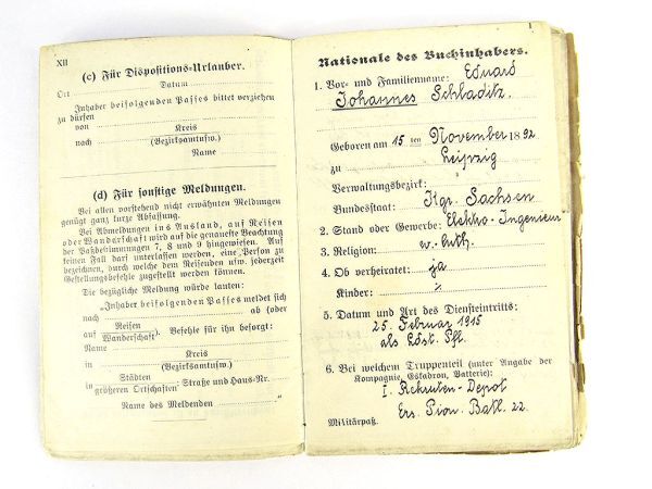 第一次世界大戦中実物 ドイツ軍 軍隊手帳 ミリタリーパック 工兵の画像2