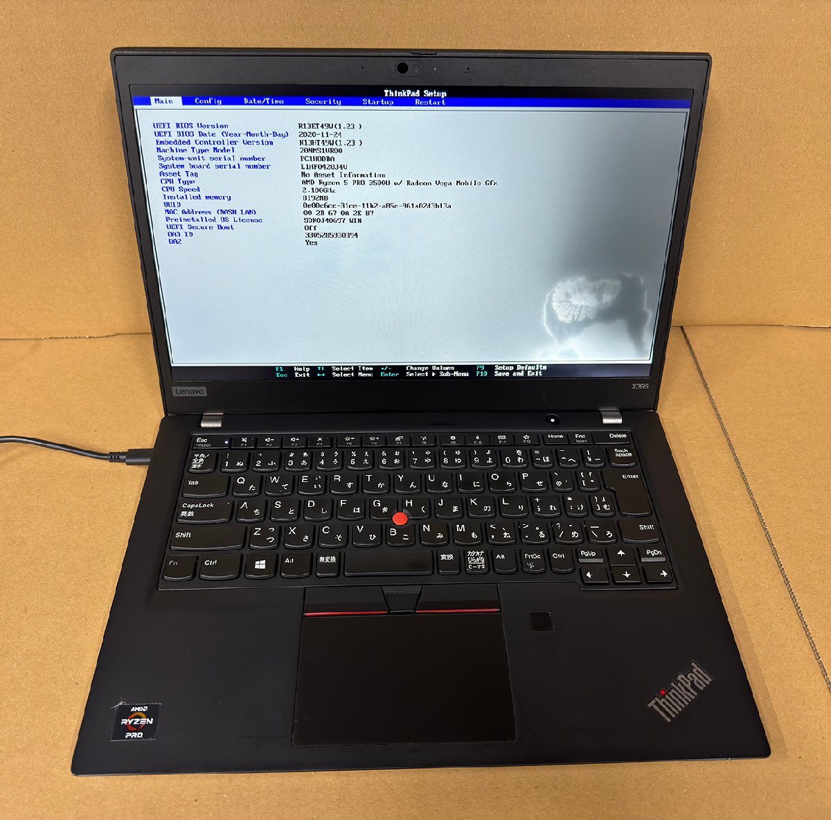 【ジャンク】Lenovo ThinkPad X395 BIOS起動確認済 液晶不良の画像1