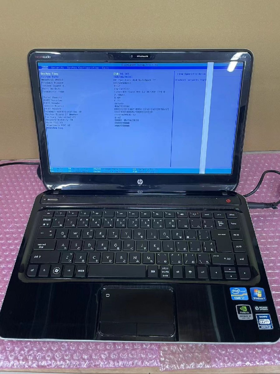 【ジャンク】HP Pavilion dv4 Notebook i7 3世代 BIOS動作確認済み　液晶不良_画像1