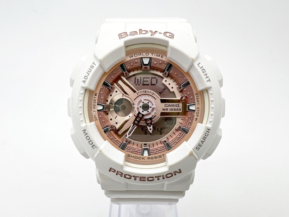 1円スタート★可動 CASIO カシオ G-SHOCK Gショック BABY-G ベイビージー BA-110 ホワイト ピンク QZ クオーツ アナデジ★_画像1