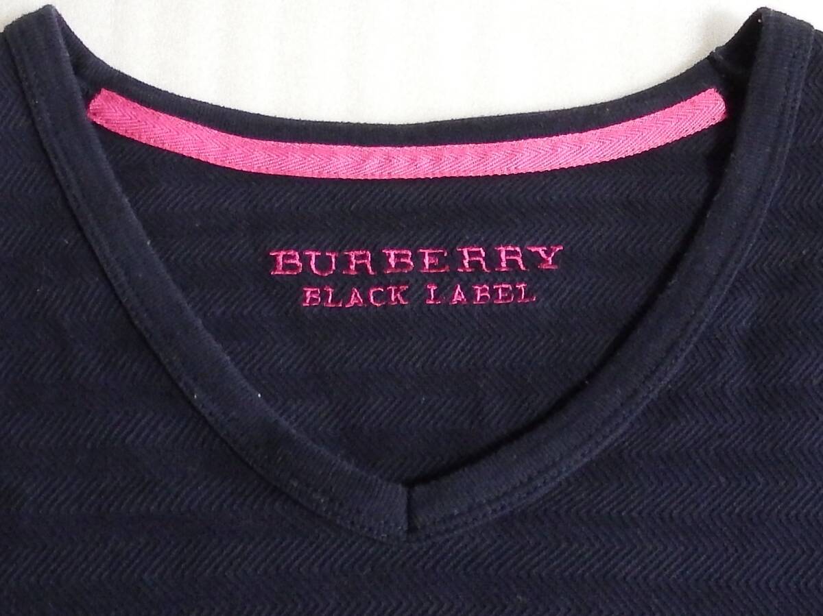 【送料無料】 バーバリーブラックレーベル ホース刺繍 レイヤード 長袖カットソー Tシャツ サイズ2 ネイビー/ピンク BURBERRY_画像6