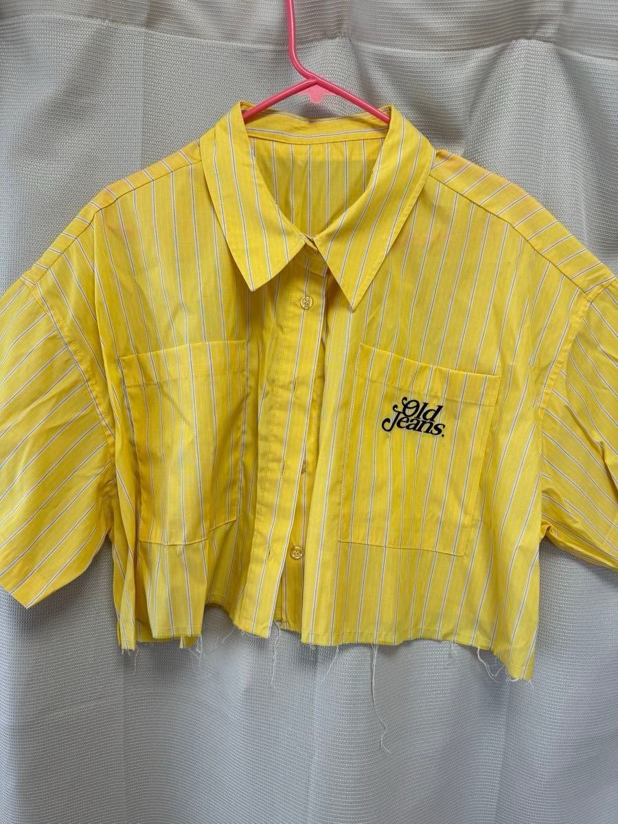 ボーリングシャツ 黄色 ストライプ ロカビリー ビンテージ 古着風 半袖
