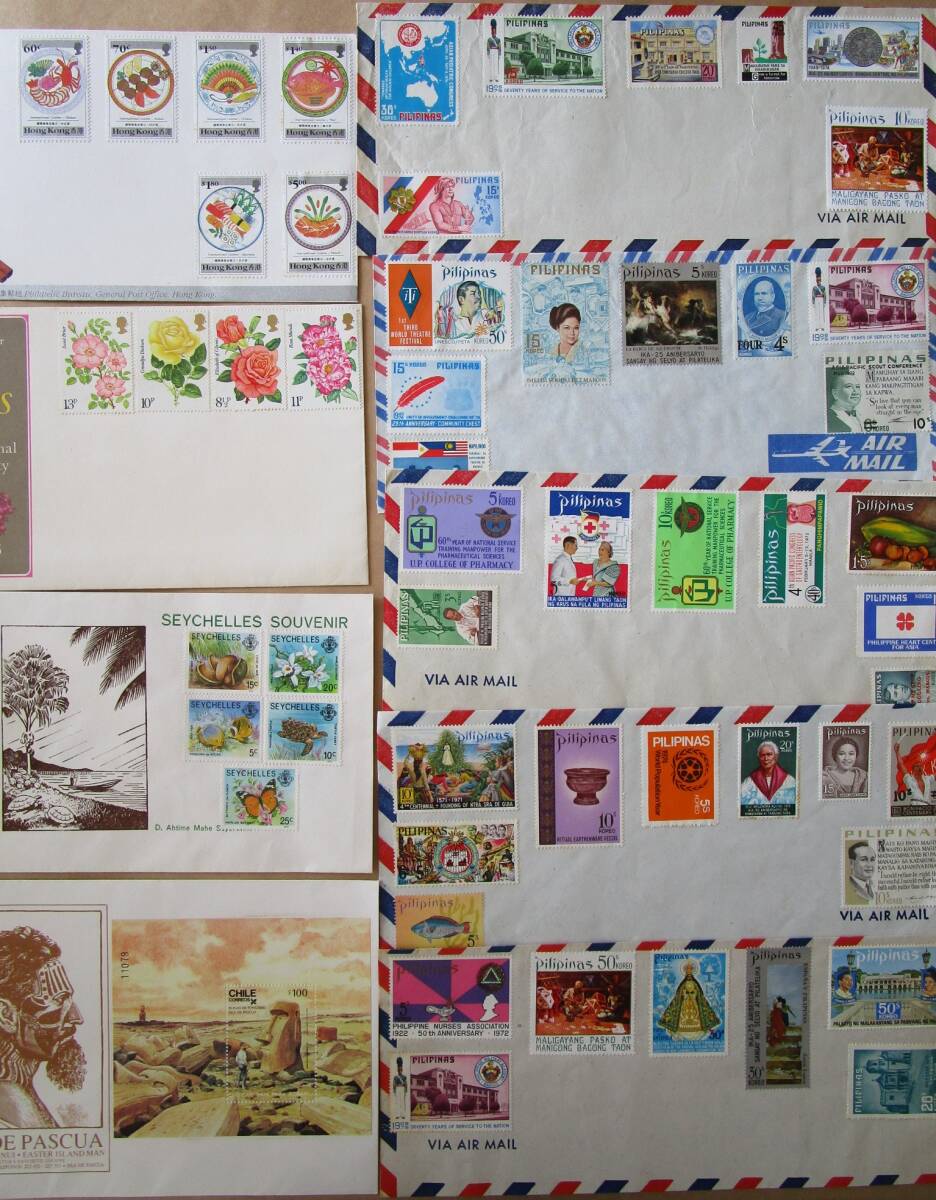 ★外国切手 未使用約1080枚 台紙や封筒などに糊付け★の画像8