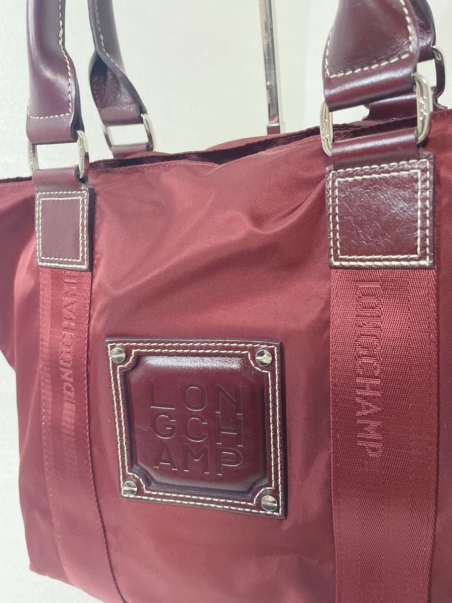 美品　ロンシャン ハンドバッグ　ショルダーバッグ　レッド　ナイロン×レザーLONGCHAMP レディース　バッグ