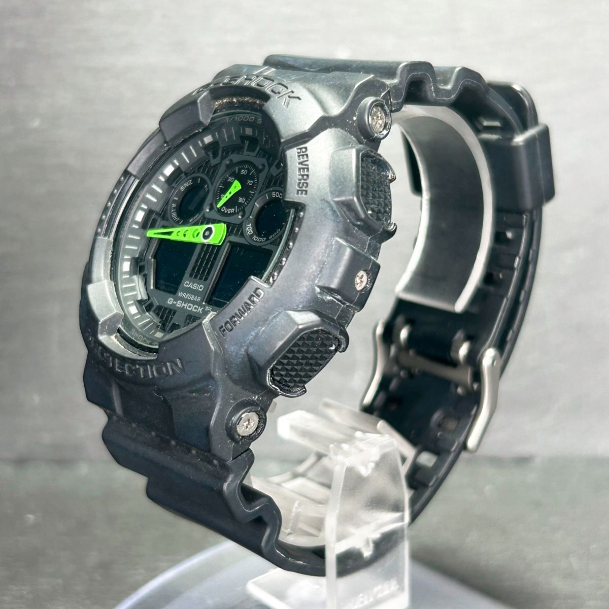 海外モデル CASIO カシオ G-SHOCK ジーショック GA-100C-1A3 腕時計 クオーツ アナデジ 多機能 ブラック×グリーン メンズ 新品電池交換済_画像6