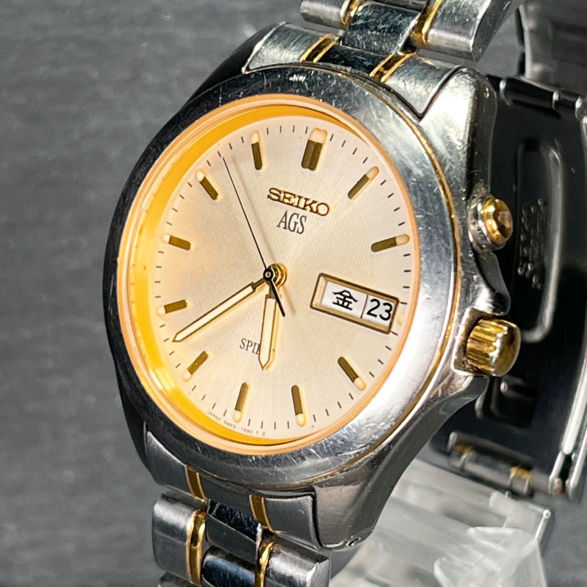 SEIKO セイコー SPIRIT スピリット AGS エージーエス 5M23-7A60 腕時計 アナログ 自動巻き デイデイト 3針 アイボリー文字盤 コンビカラーの画像2