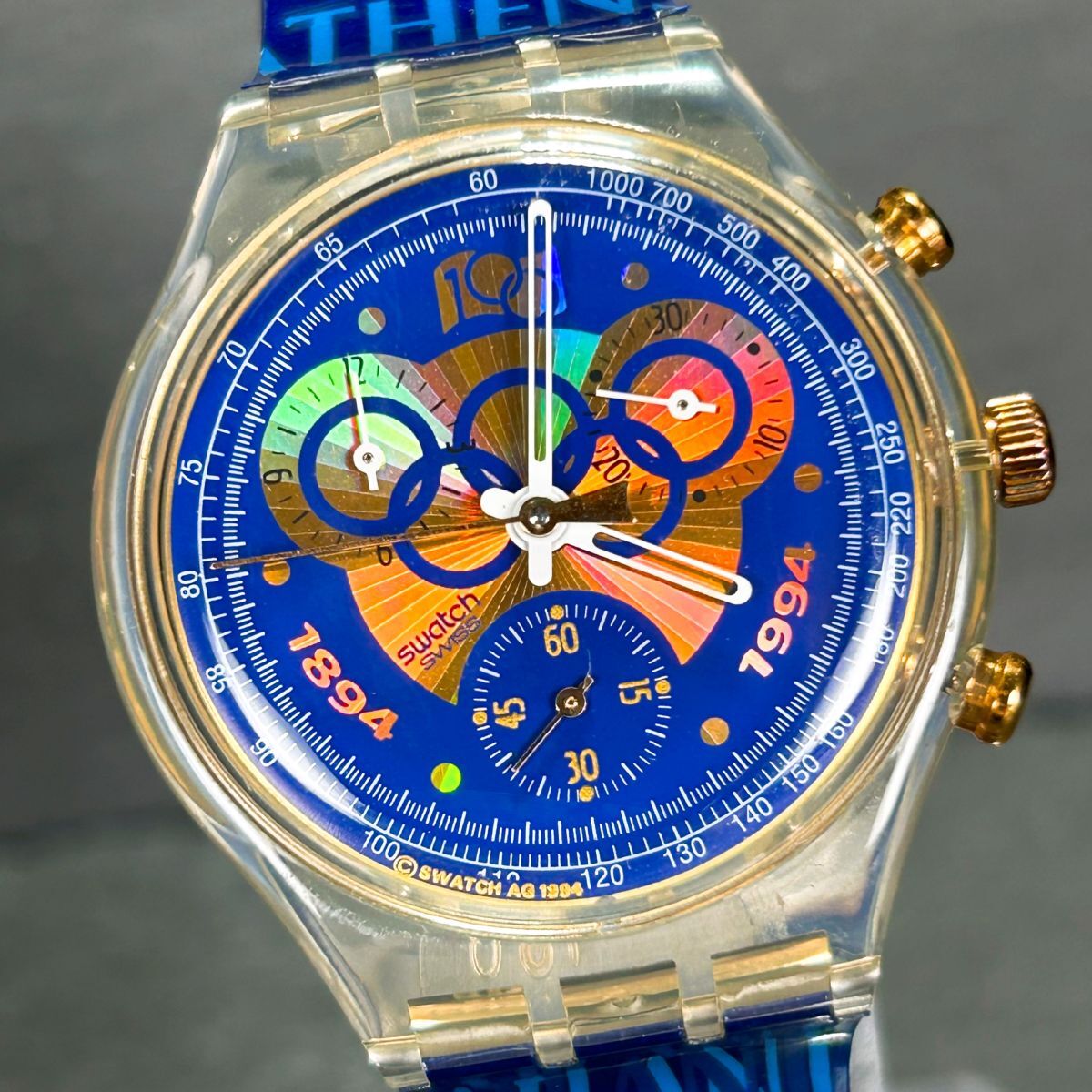 美品 1994年 SWATCH スウォッチ CHRONO クロノ オリンピック100周年記念限定モデル AG1994 腕時計 クオーツ クロノグラフ 新品電池交換済みの画像1