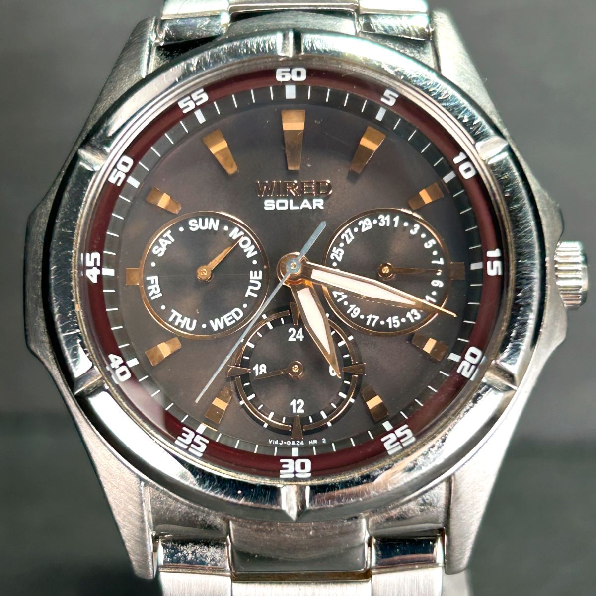 SEIKO セイコー WIRED ワイアード V14J-0AS0 腕時計 ソーラー アナログ 3針 カレンダー ステンレススチール シルバー メンズ 動作確認済み_画像3