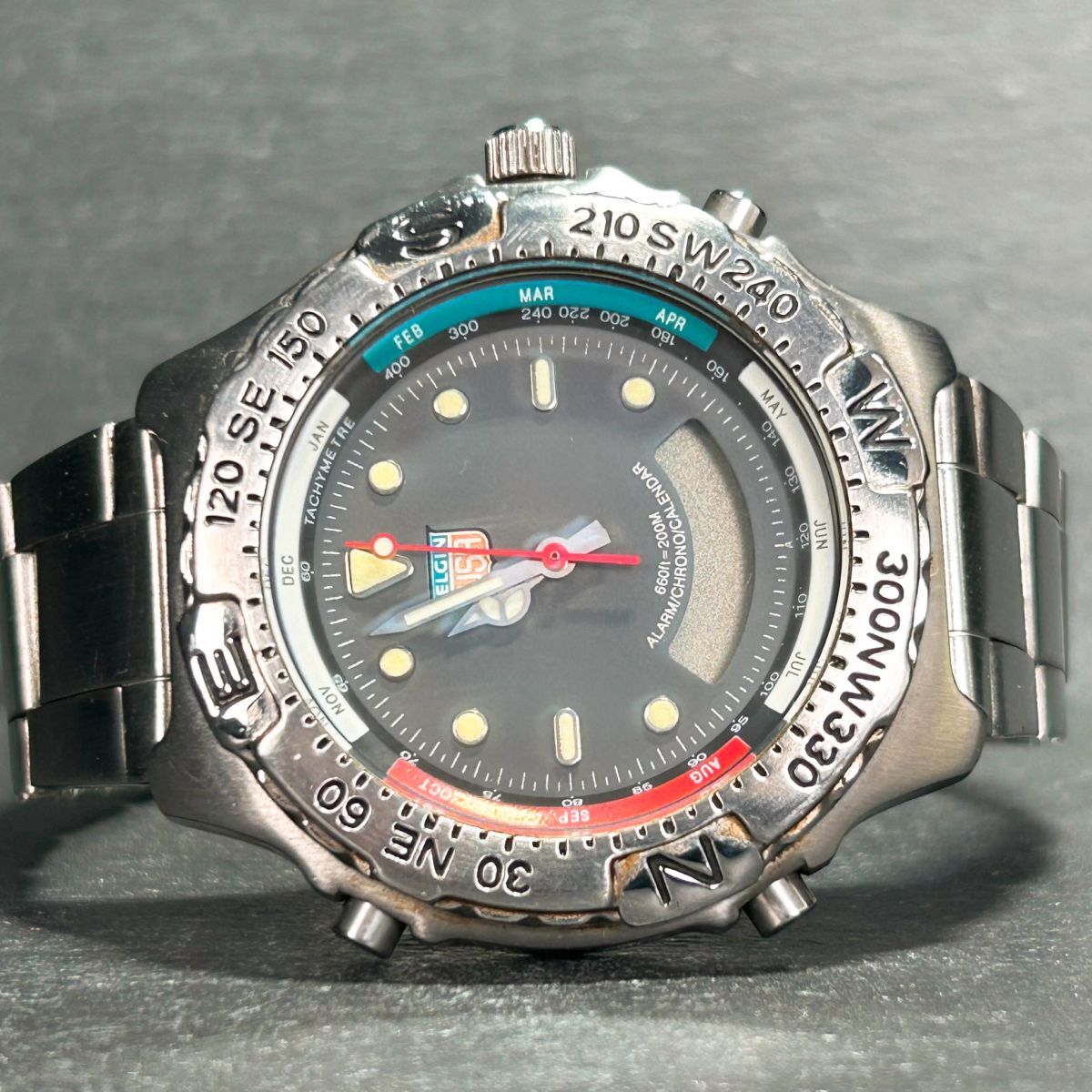 ELGIN エルジン FK-919-A 腕時計 クオーツ アナデジ ハイブリッド ステンレススチール グレー文字盤 シルバー メタルバンド ラウンド型の画像4
