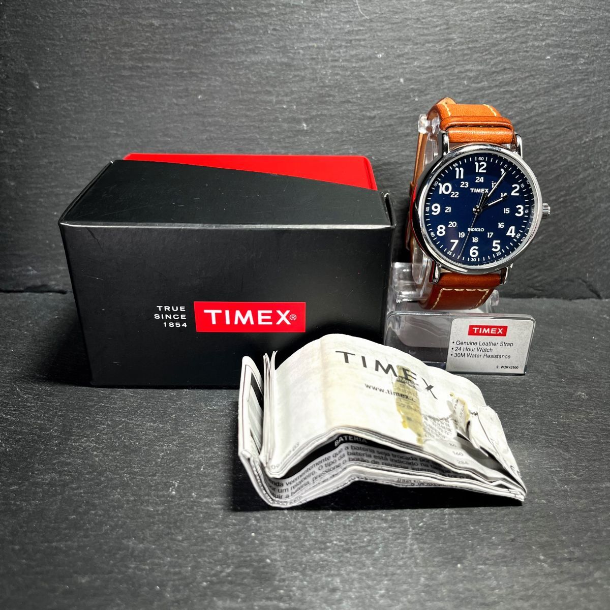 TIMEX Timex Weekender we kenda-TW2R42500 наручные часы аналог кварц темно-синий циферблат Brown кожа новый товар батарейка заменена 