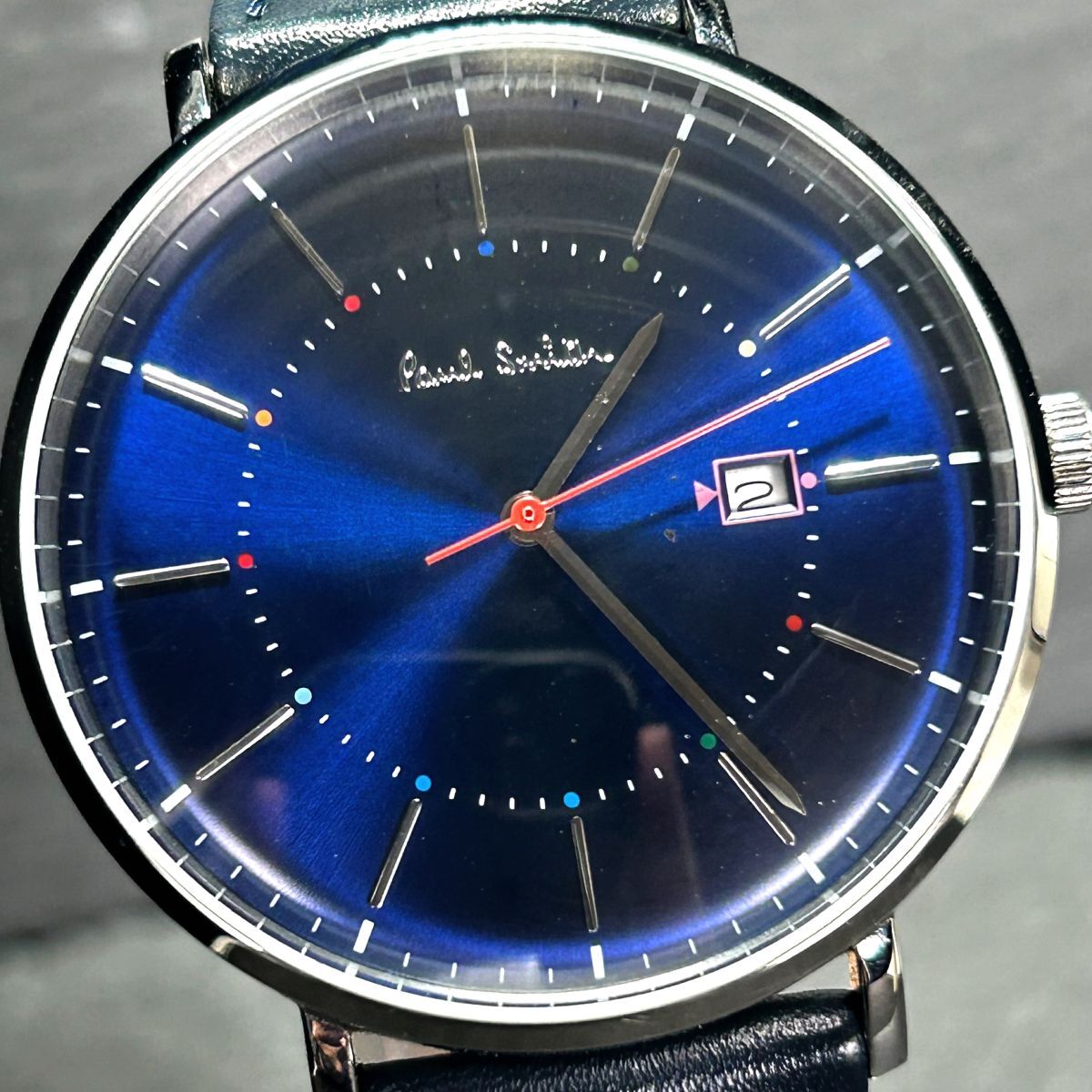  beautiful goods Paul Smith Paul Smith P10080 wristwatch quarts analogue 3 hands calendar stainless steel blue face men's new goods battery replaced 
