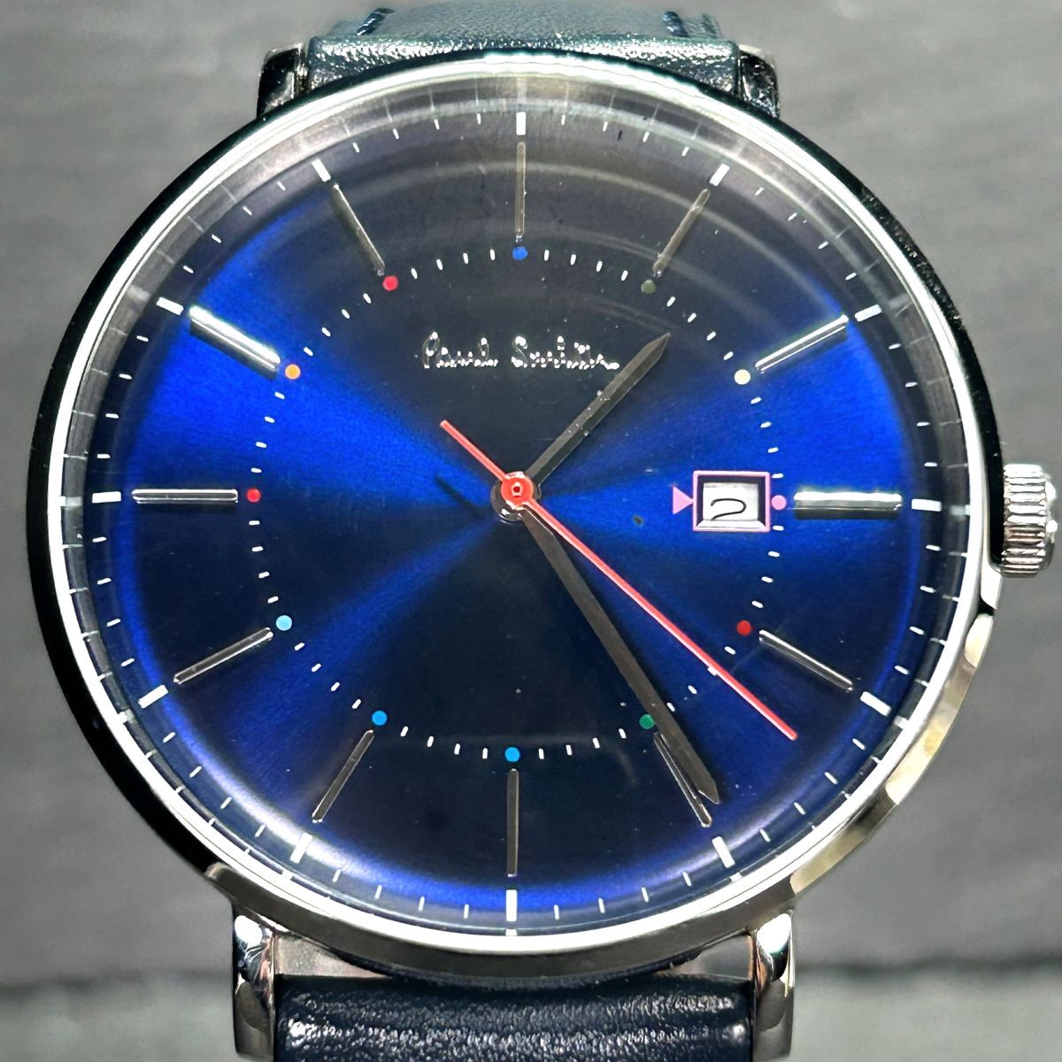  beautiful goods Paul Smith Paul Smith P10080 wristwatch quarts analogue 3 hands calendar stainless steel blue face men's new goods battery replaced 