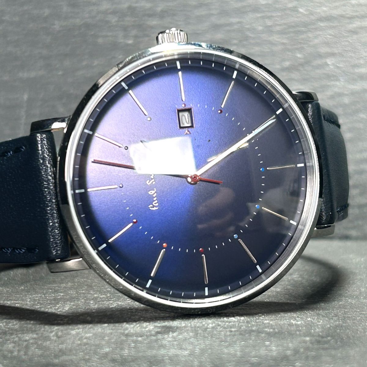  beautiful goods Paul Smith Paul Smith P10080 wristwatch quarts analogue 3 hands calendar stainless steel blue face men's new goods battery replaced 