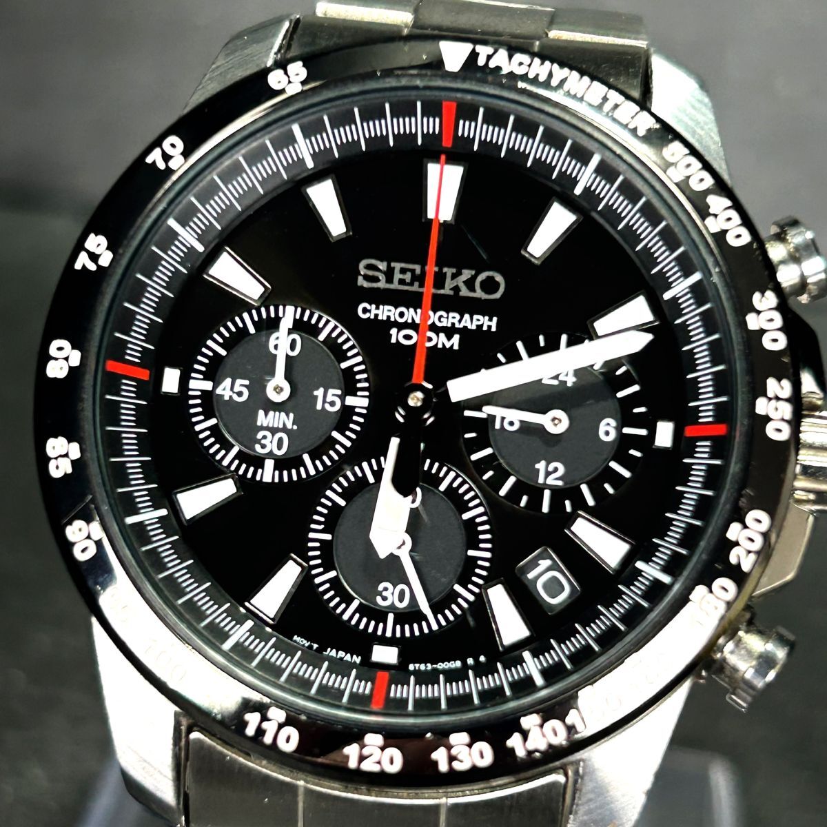 美品 SEIKO セイコー クロノグラフ SSB031PC 腕時計 クオーツ アナログ カレンダー ブラック文字盤 ステンレススチール 新品電池交換済みの画像2
