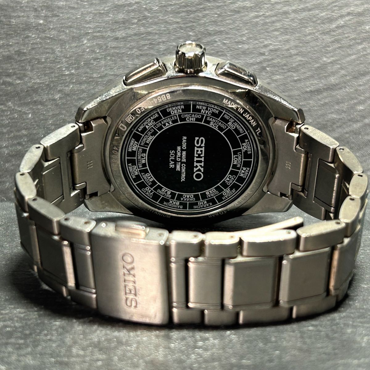 美品 SEIKO セイコー BRIGHTZ ブライツ SAGA179 腕時計 ソーラー 電波時計 アナログ 3針 カレンダー チタニウム メンズ ブラック×ブルーの画像6
