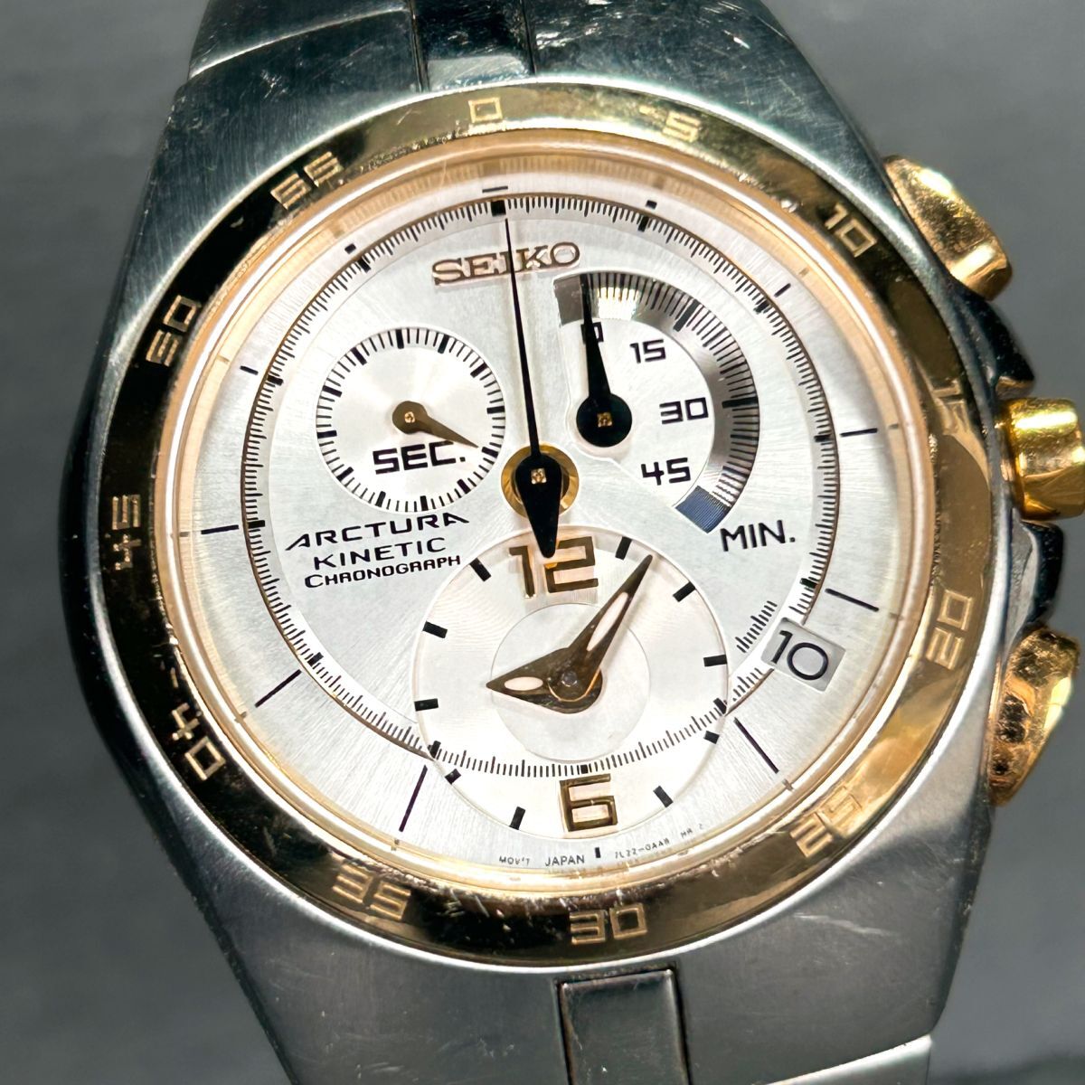 美品 SEIKO セイコー KINETIC キネティック アークチュラ SNL012 腕時計 オートリレー 多針アナログ カレンダー ステンレススチール メンズの画像1
