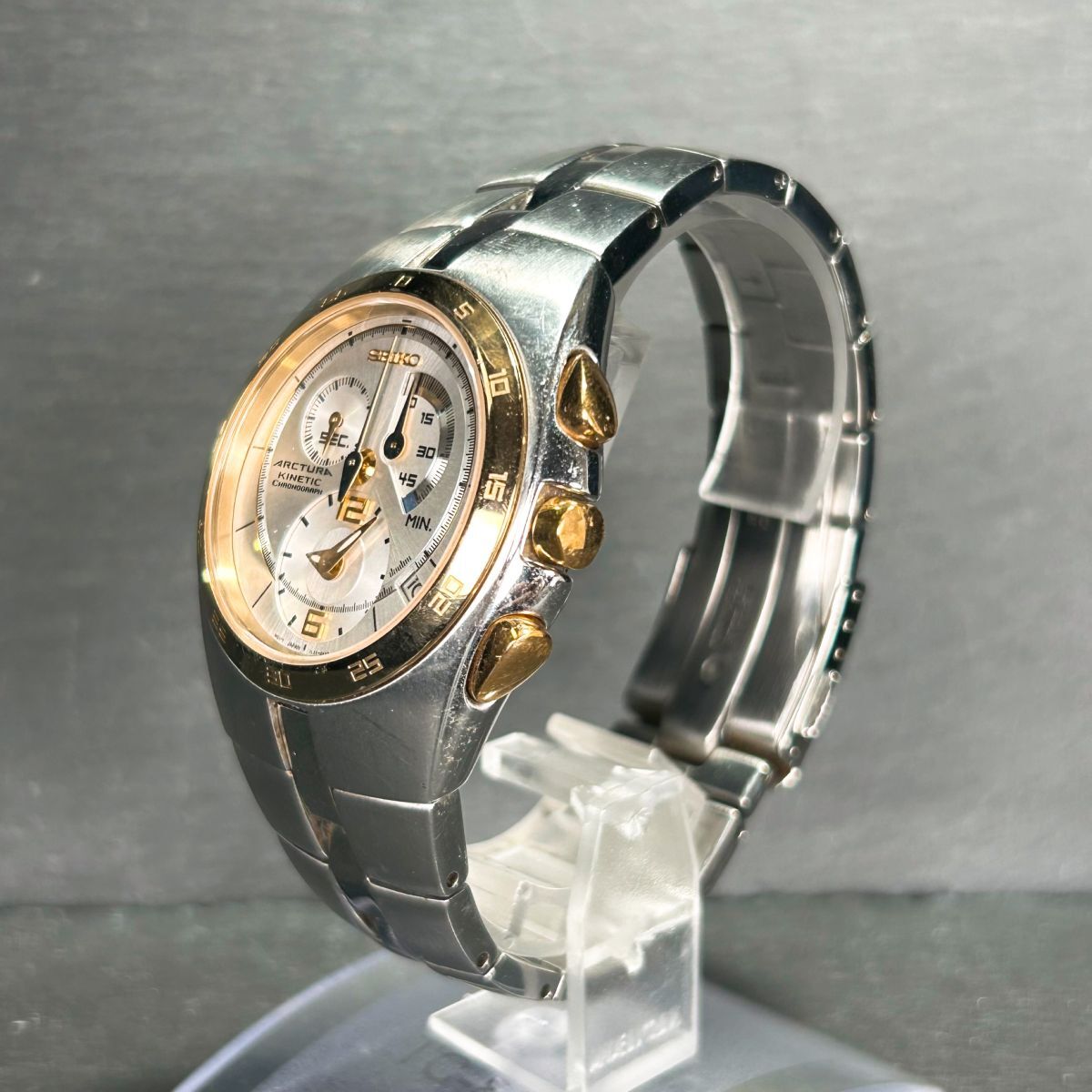 美品 SEIKO セイコー KINETIC キネティック アークチュラ SNL012 腕時計 オートリレー 多針アナログ カレンダー ステンレススチール メンズの画像5