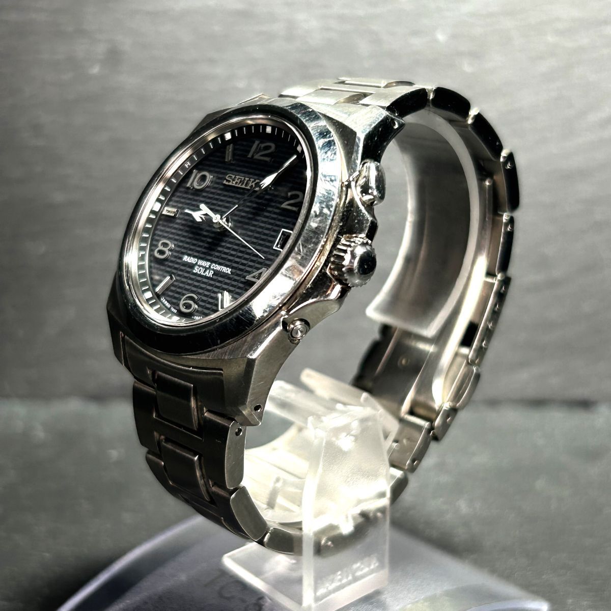 良品 SEIKO セイコー BRIGHTZ ブライツ SAGZ017 腕時計 ソーラー 電波時計 アナログ カレンダー チタニウム ブラック文字盤 動作確認済みの画像5
