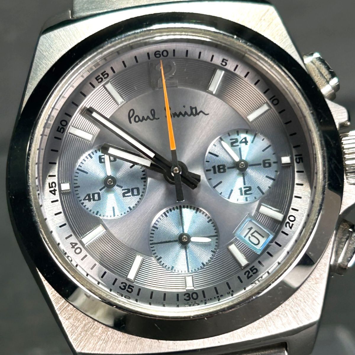 美品 Paul Smith ポールスミス F520-T008402 腕時計 クオーツ アナログ クロノグラフ カレンダー ステンレススチール グレー 電池交換済みの画像1