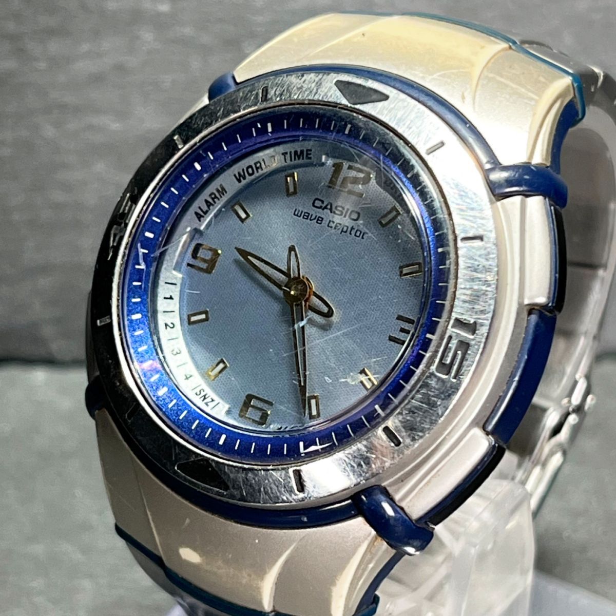 CASIO カシオ WAVECEPTOR ウェーブセプター WVX-100J メンズ 腕時計 アナデジ 電波ソーラー ラウンド ブルー メタルベルト ステンレスの画像2