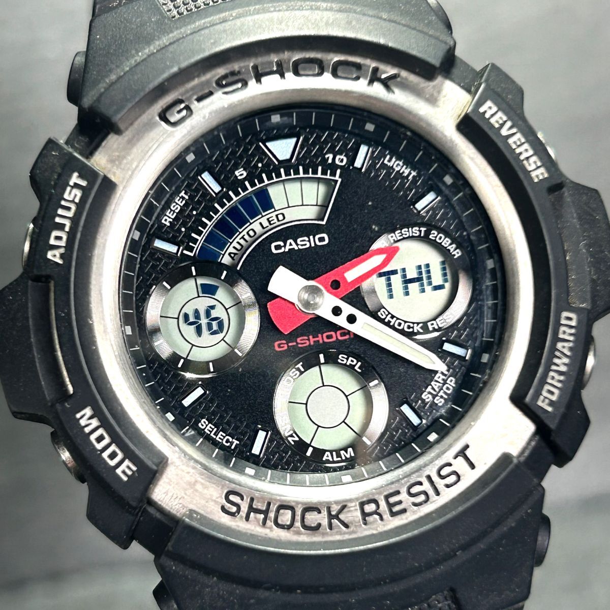 良品 CASIO カシオ G-SHOCK ジーショック AW-590-1A 腕時計 クオーツ アナデジ カレンダー ステンレススチール 多機能 新品電池交換済みの画像1