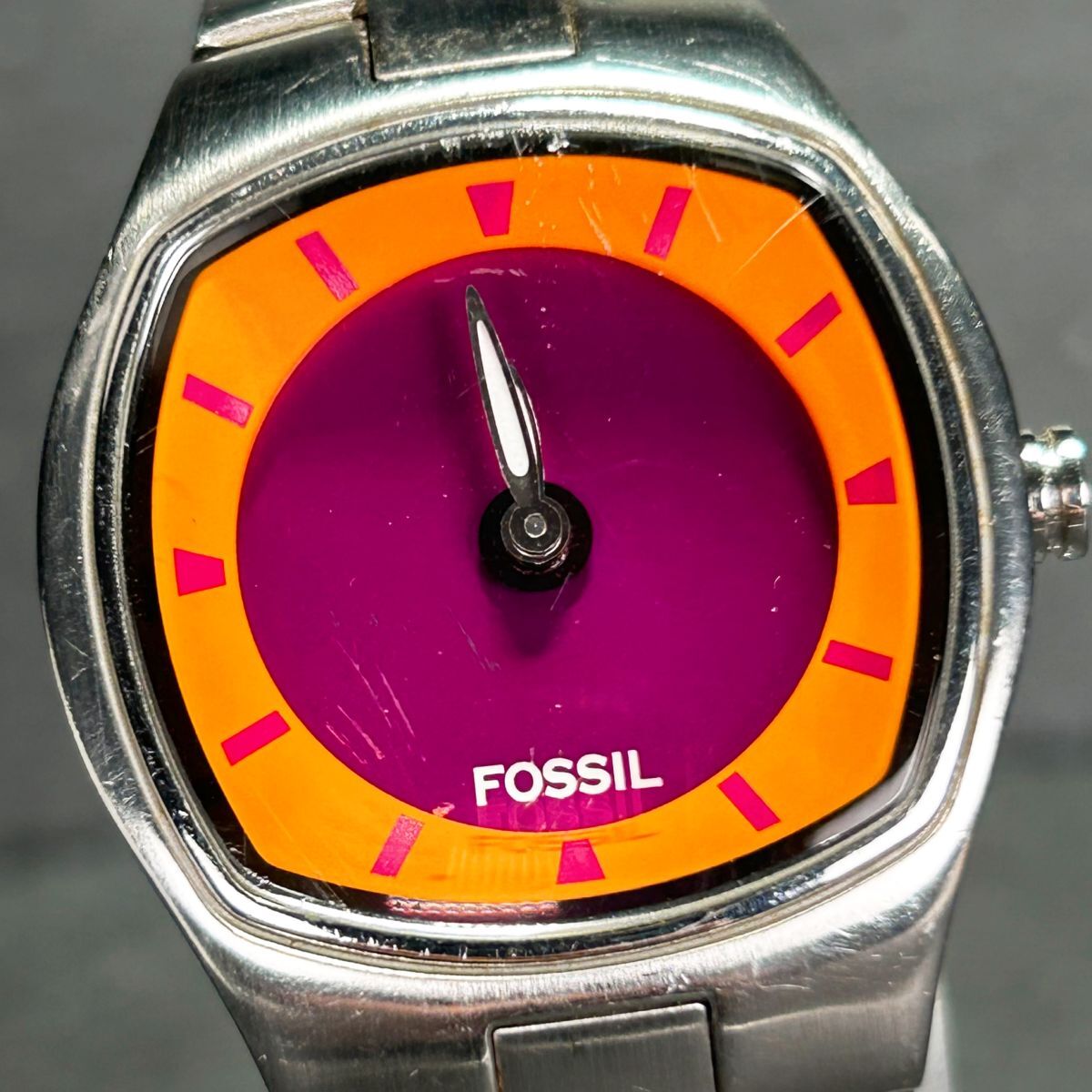 FOSSIL フォッシル BIG TIC ビッグティック JR-8335 腕時計 クオーツ アナデジ ステンレススチール ピンク×オレンジ文字盤 シルバーの画像1