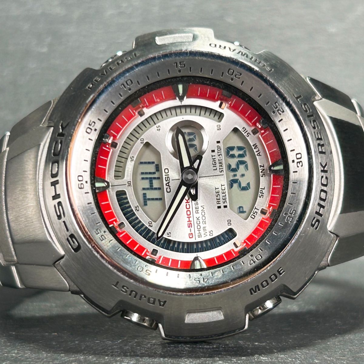 美品 CASIO カシオ G-SHOCK ジーショック コックピット G-740D-4AV 腕時計 クオーツ アナデジ 多機能 レッド ステンレス 新品電池交換済みの画像4