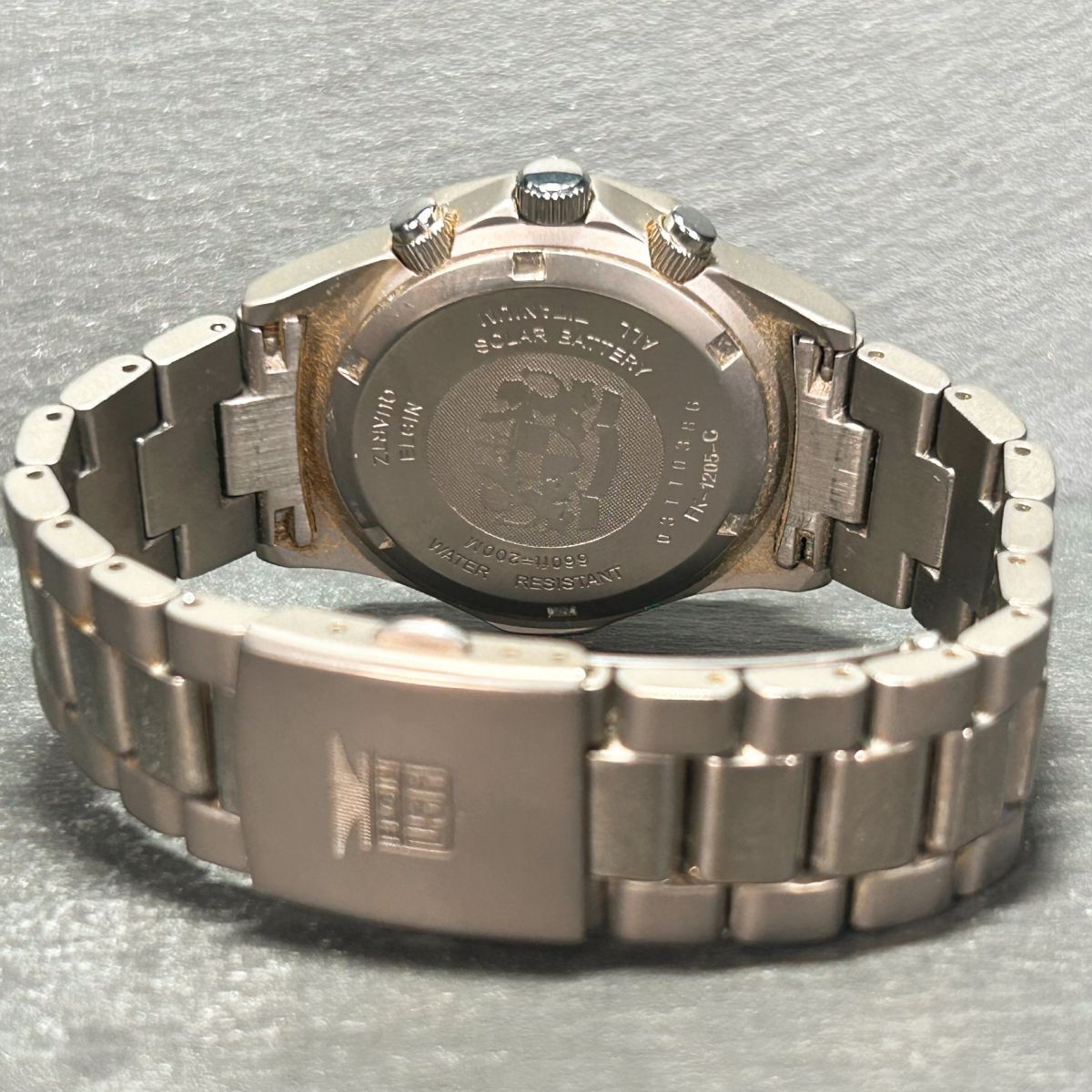ELGIN エルジン FK-1205-C 腕時計 ソーラー アナログ クロノグラフ オールチタニウム カレンダー メンズ 回転ベゼル ラウンド 動作確認済みの画像6