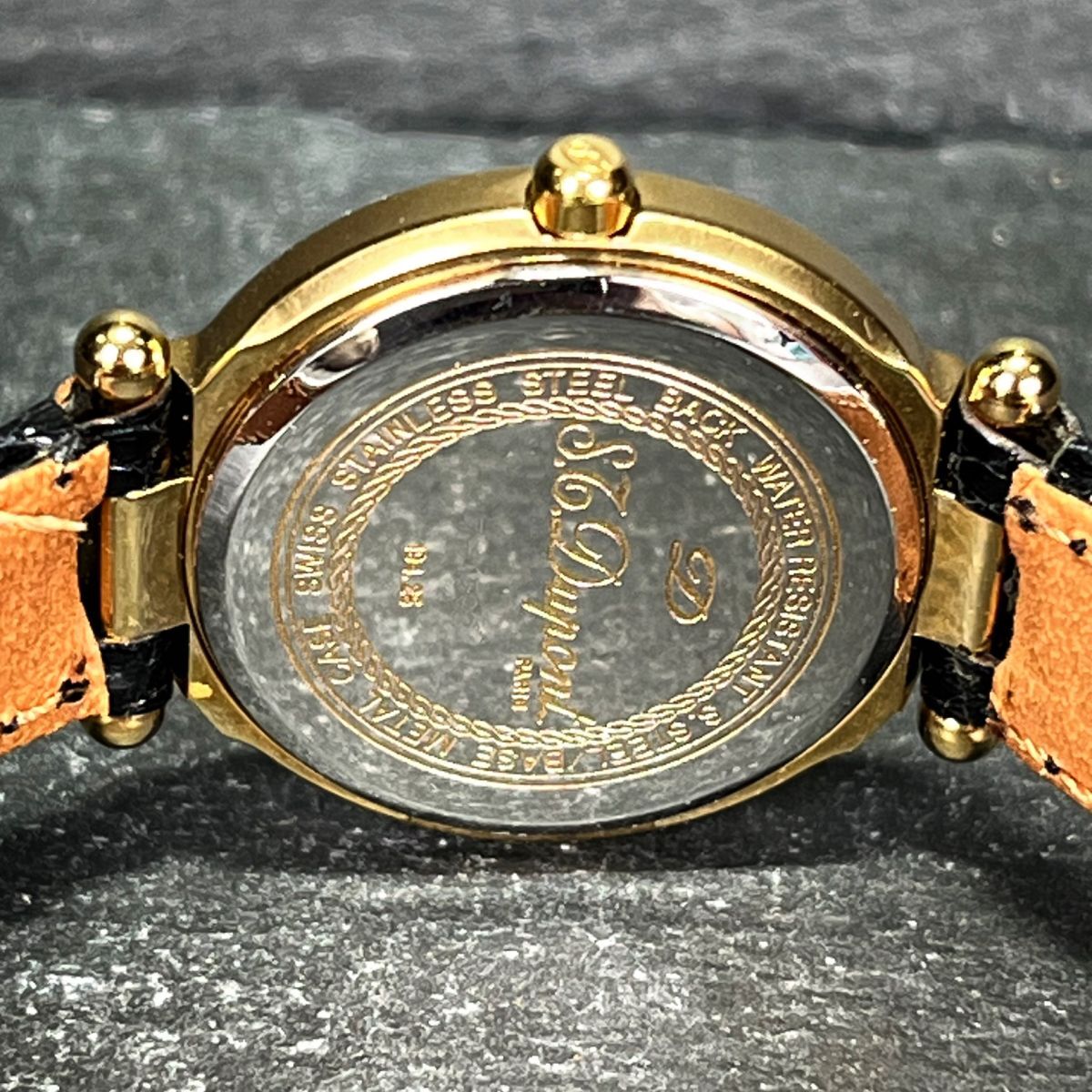 S.T.DUPONT デュポン 7-0592 184.25 腕時計 アナログ クオーツ デイト ホワイト文字盤 ゴールド ブラック レザーベルト 新品電池交換済みの画像7
