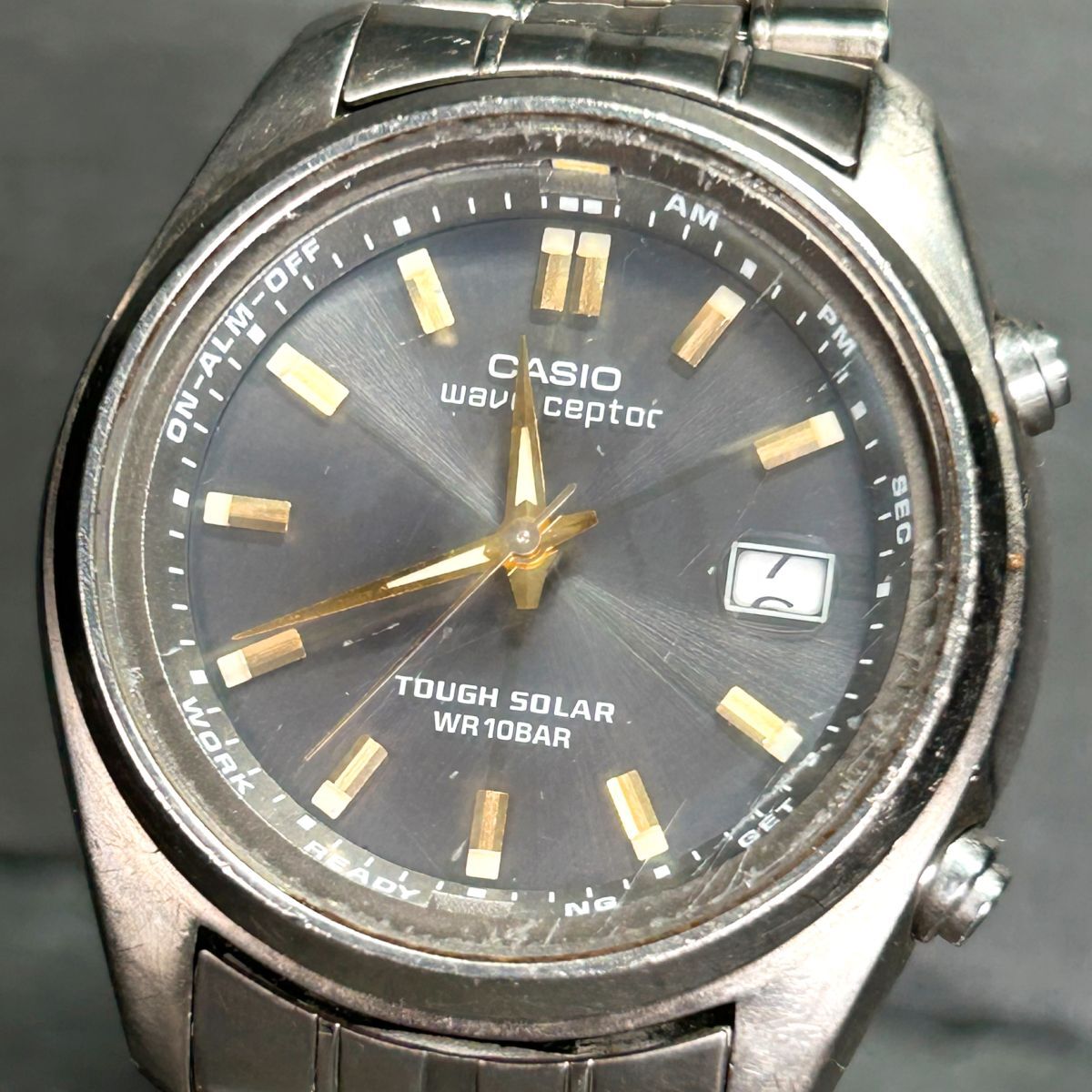 CASIO カシオ WAVE CEPTOR ウェーブセプター WVQ-110TDJ-8A アナログ タフソーラー 腕時計 ブラック チタニウム カレンダー メタルバンドの画像2
