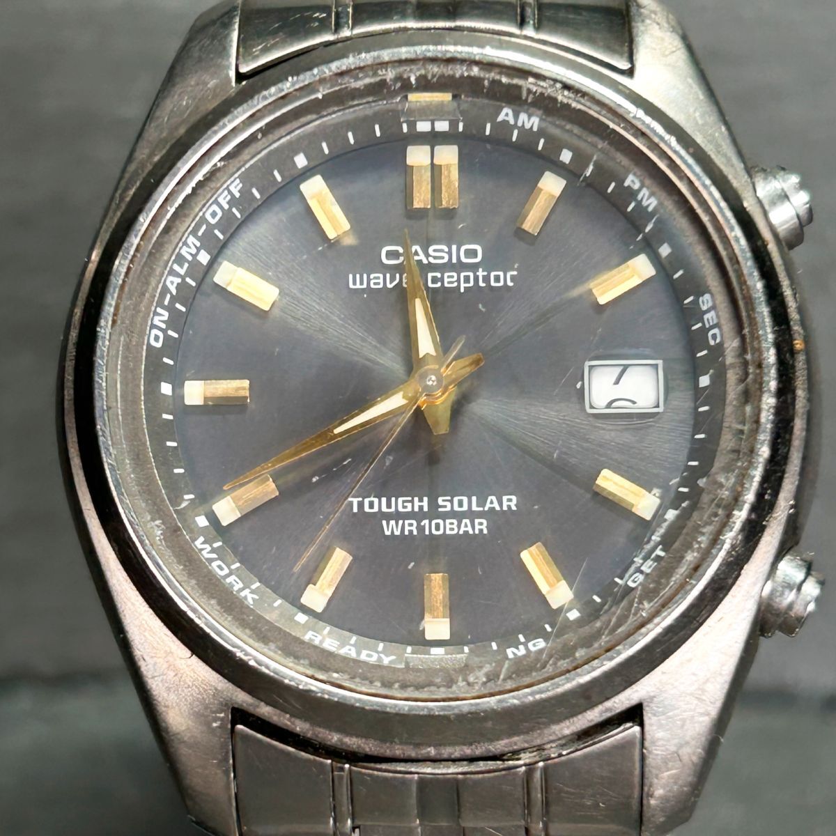 CASIO カシオ WAVE CEPTOR ウェーブセプター WVQ-110TDJ-8A アナログ タフソーラー 腕時計 ブラック チタニウム カレンダー メタルバンドの画像3