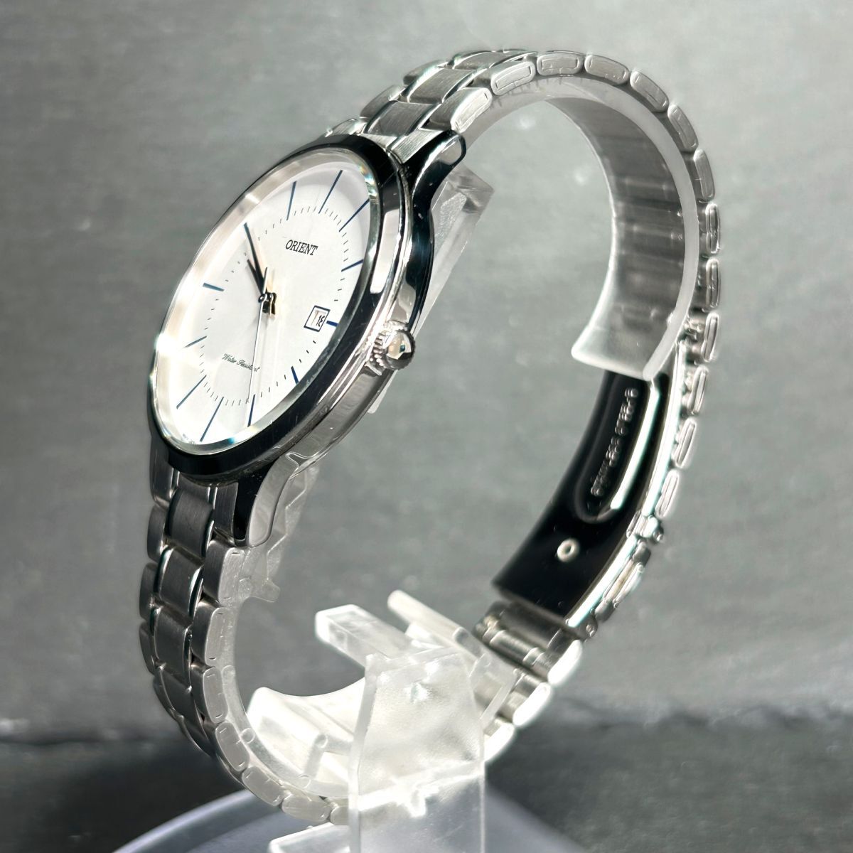 超美品 ORIENT オリエント メタル コンテンポラリー RH-QD0012S 腕時計 クオーツ アナログ ステンレススチール メンズ ホワイト 動作確認済の画像6