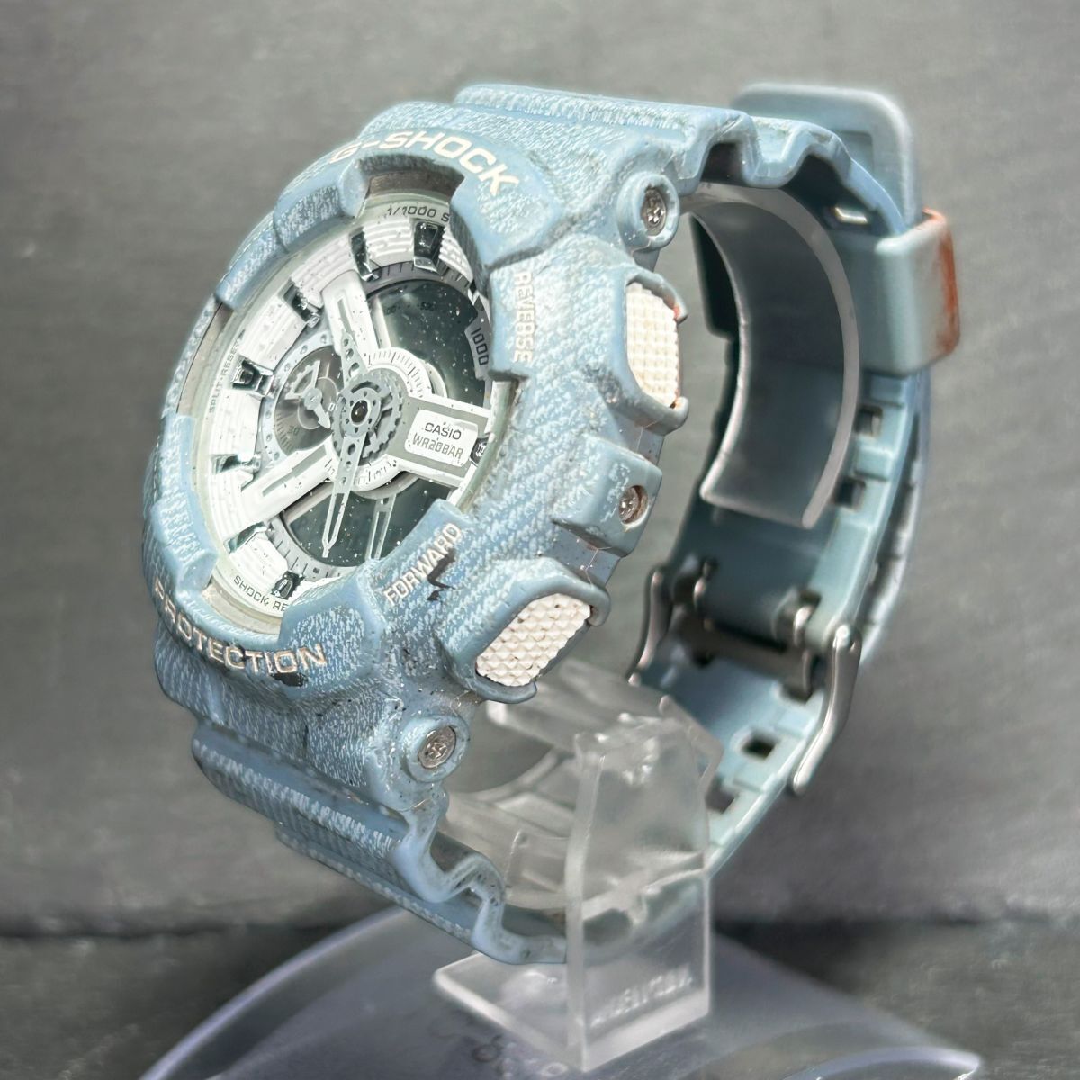 海外モデル CASIO カシオ G-SHOCK ジーショック GA-110DC-2A7 腕時計 クオーツ アナデジ 多機能 デニム ホワイト ステンレス 動作確認済みの画像6