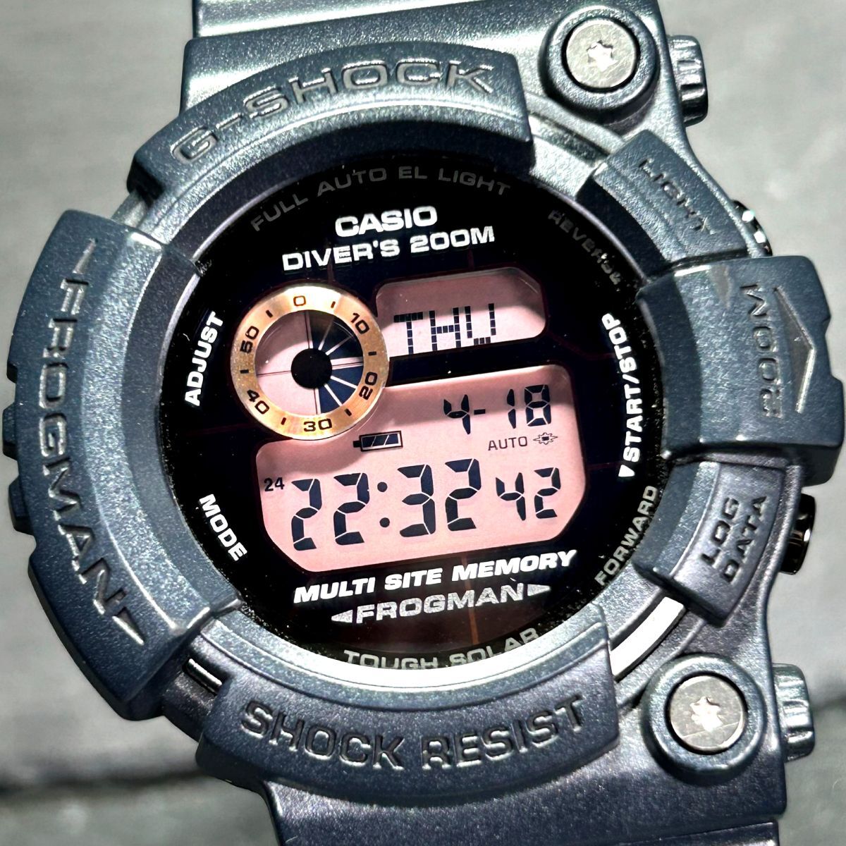 プレミア 美品 CASIO カシオ G-SHOCK ジーショック FROGMAN フロッグマン ラスティブラック GW-200MS-1 腕時計 タフソーラー 多機能 防水の画像1